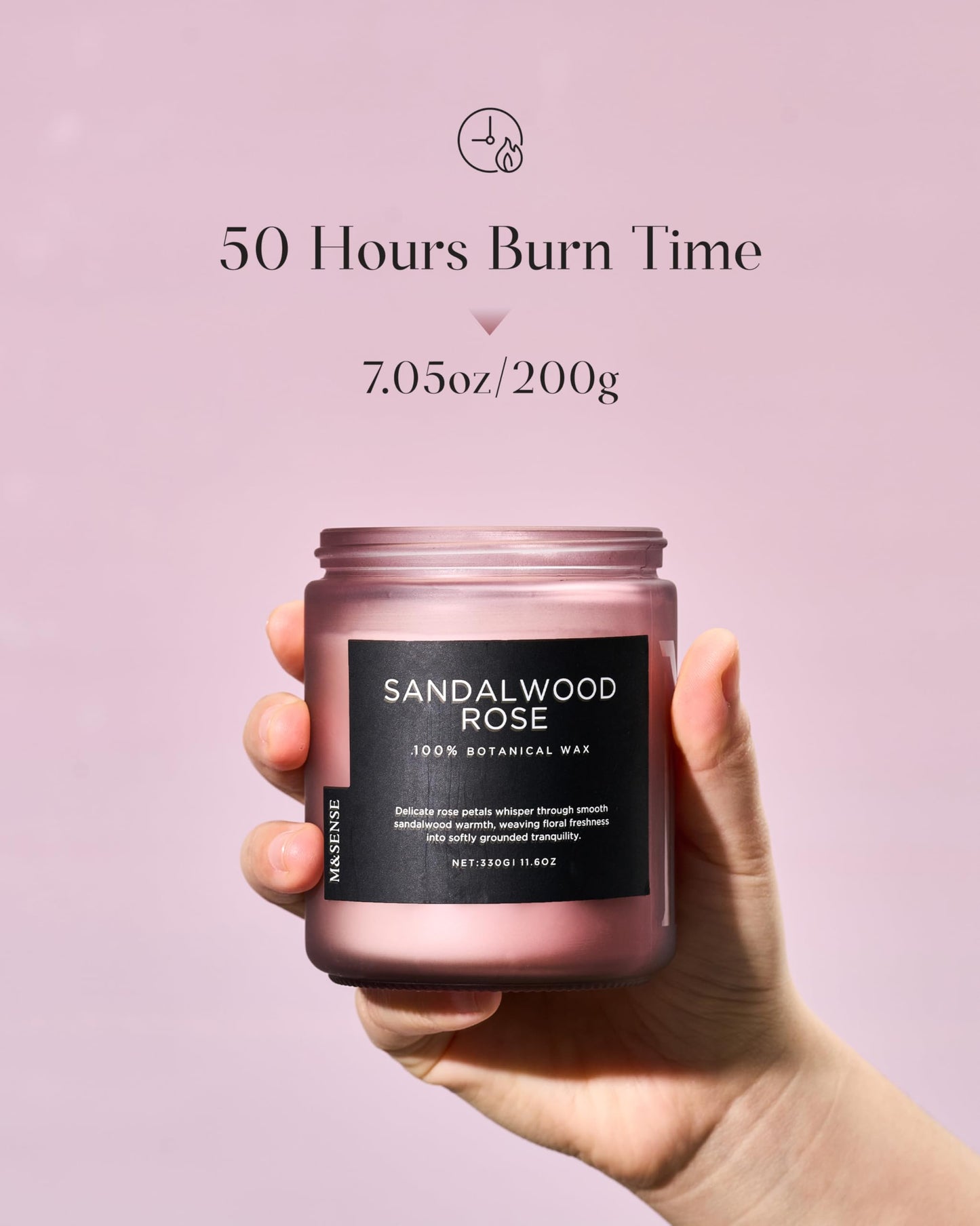 M&SENSE Sandalwood Rose Home Scented Candles, 7.05oz Natural Soy Wax, 50 Hours Slow Burning Romantic Smelling Scent for Women, Housewarming Gifts for Family Friends