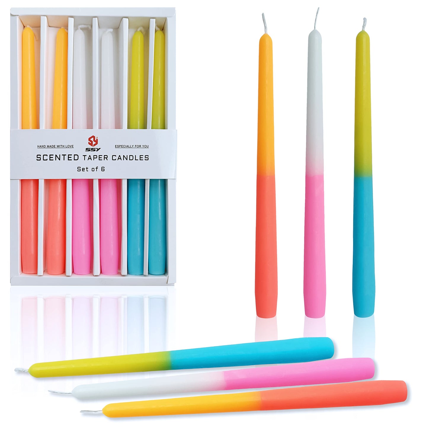 10 Inch Taper Candles Handmade Smokeless Set of 6 – Rose Scent Tapered Candles in Hot Pink, Candle Sticks for Wedding, Home Decor, and Dinner Table