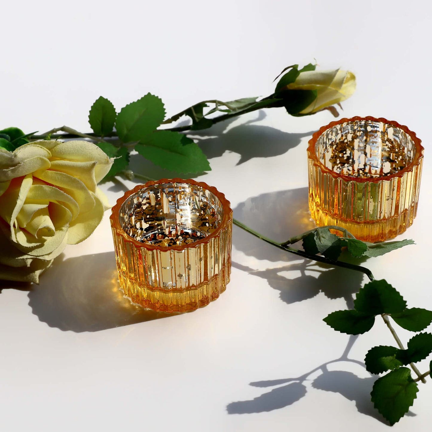 VOHO Gold Candle Holders for Wedding Dinner Party, Tealight Candle Holder Set of 12 for Table Centerpiece, Mercury Glass Candle Holder Gifts for Women (2x1.4 Inch, Mercury Golden)