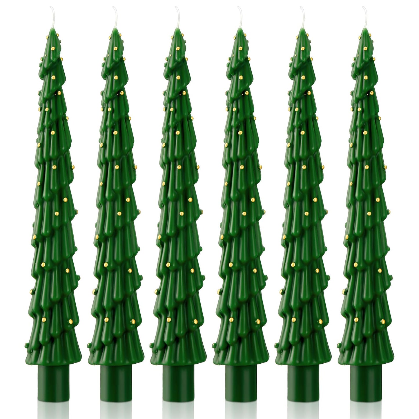 MTLEE Christmas Tree Shaped Taper Candles 10 Inch Unscented Christmas Tree Candles Decorative Aesthetic Xmas Relaxation Gifts for Centerpiece Decorations (Stylish,Green,6 Pcs)