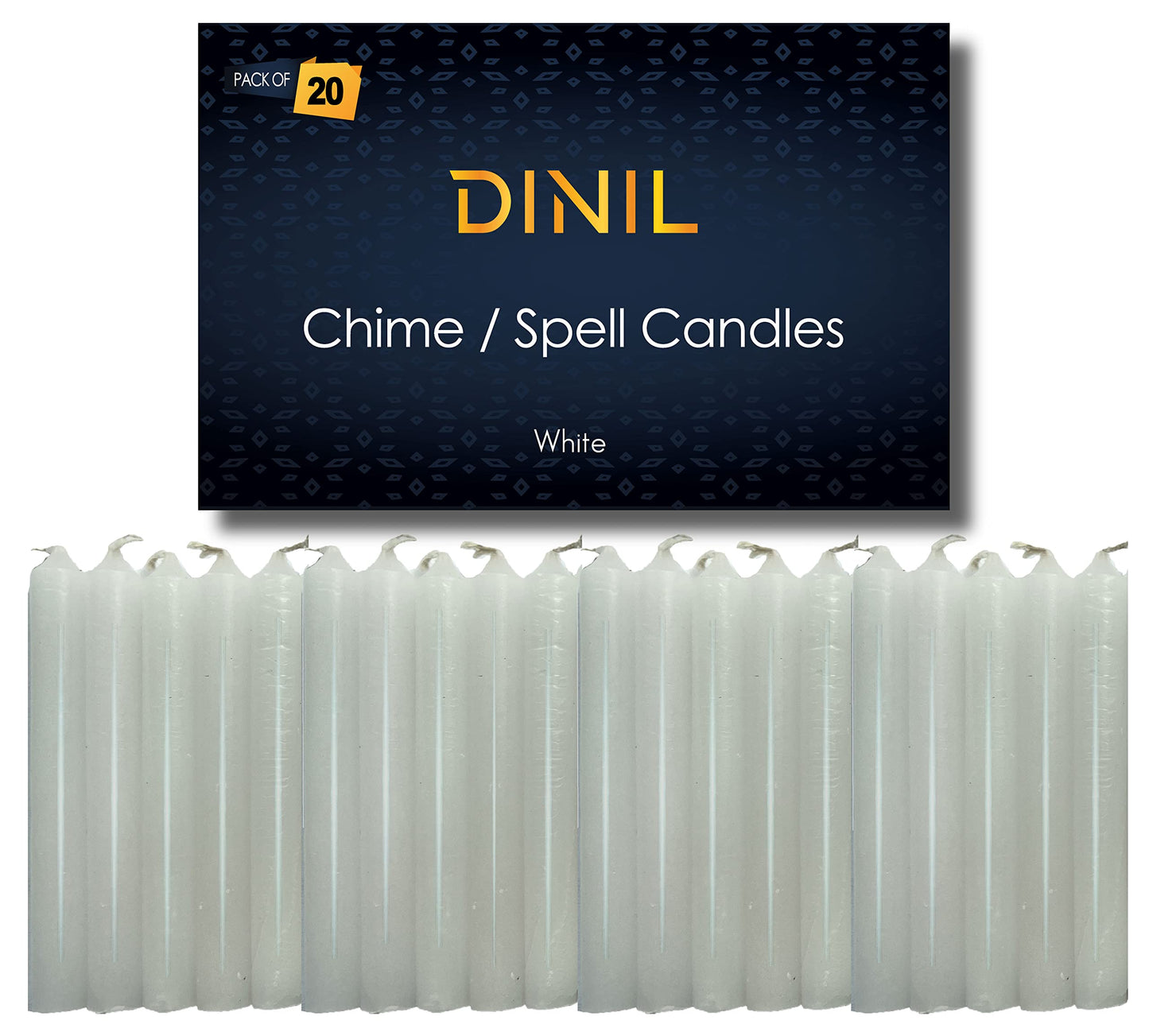 Dinil – Set of 20 White Spell & Chime Candles – Premium Mini Taper Candles for Rituals, Prayer, Birthdays, Meditation, Altar, Spells, Chime Candles - 4 Inch Tall, Unscented (White)