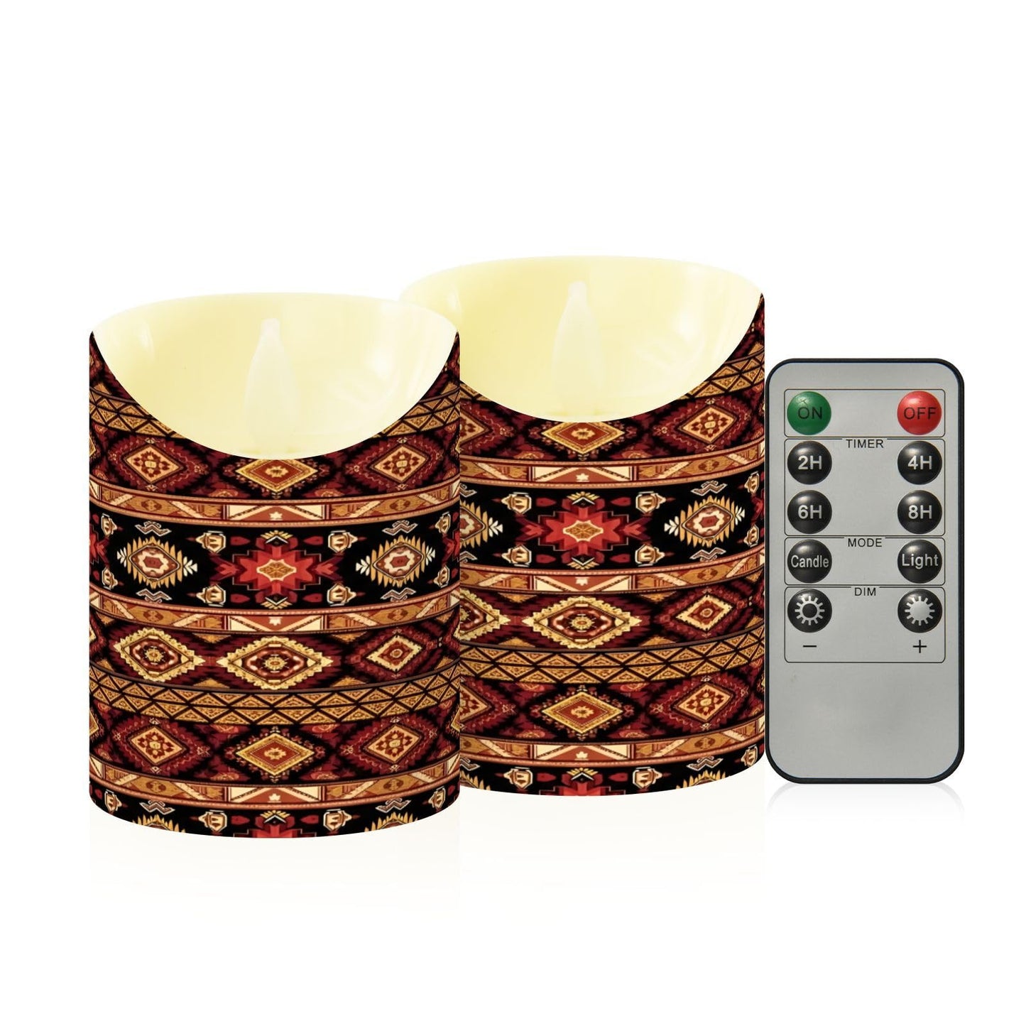 Gravopti Tribal Stripe 2 Pack Flameless LED Pillar Candles with Remote & Timer, Battery Operated, Flickering Wax Candle for Wedding, Romantic Home & Party Decor