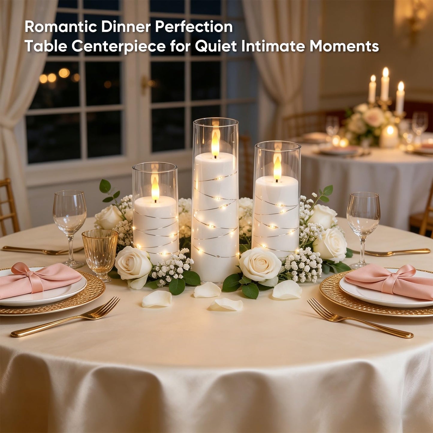 Raycare Flameless Candle with Remote Timer, 3 Flickering Acrylic Battery Operated LED Pillar Candles with Embedded Star String for Home Decor(White)