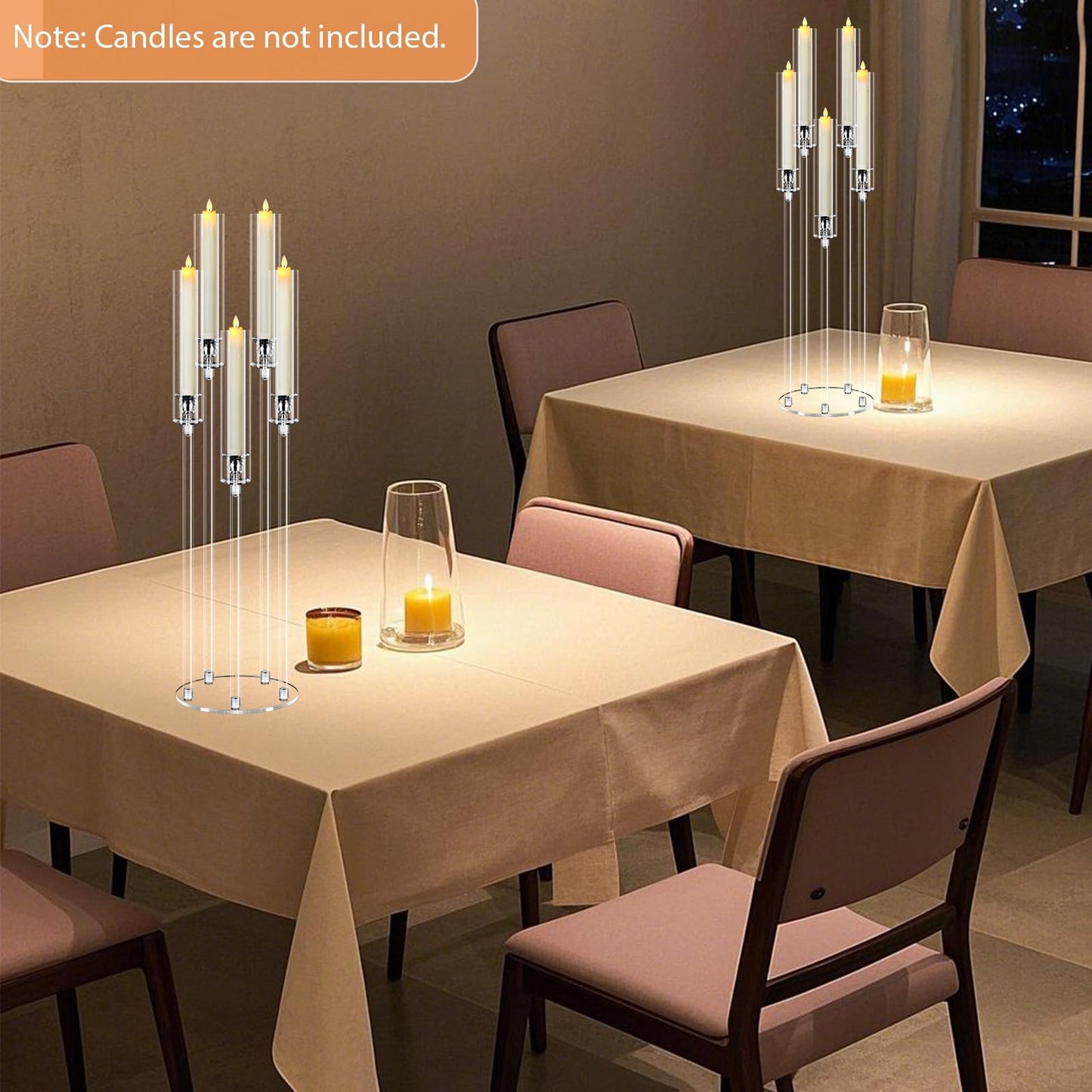 4Pcs 5 Arms Acrylic Candelabra Centerpieces for Tables Decortion,Clear Candle Holder for Wedding Dinner Fireplace Decoration,35 inches Tall Candlesticks Holder with Lampshade, Fits LED Candle