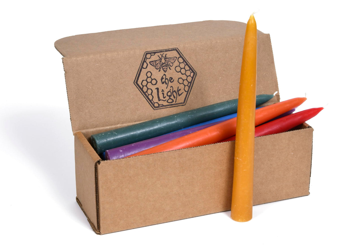 100% Pure Beeswax Taper Candles - All-Natural Handmade Decorative & Dipped Smokeless Unscented Candles for Christmas, Advent, and Hanukkah, Rainbow, 8.5 Inches, 12 Candle Set, by BeeTheLight