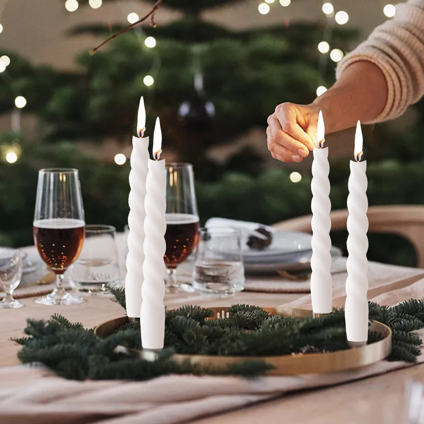 White Spiral Taper Candles 7.5 inch Twisted Tapered Candlesticks Smokeless Unscented Handmade Candlesticks 2pcs Home Decor for Birthday Party Celebration Tablescape
