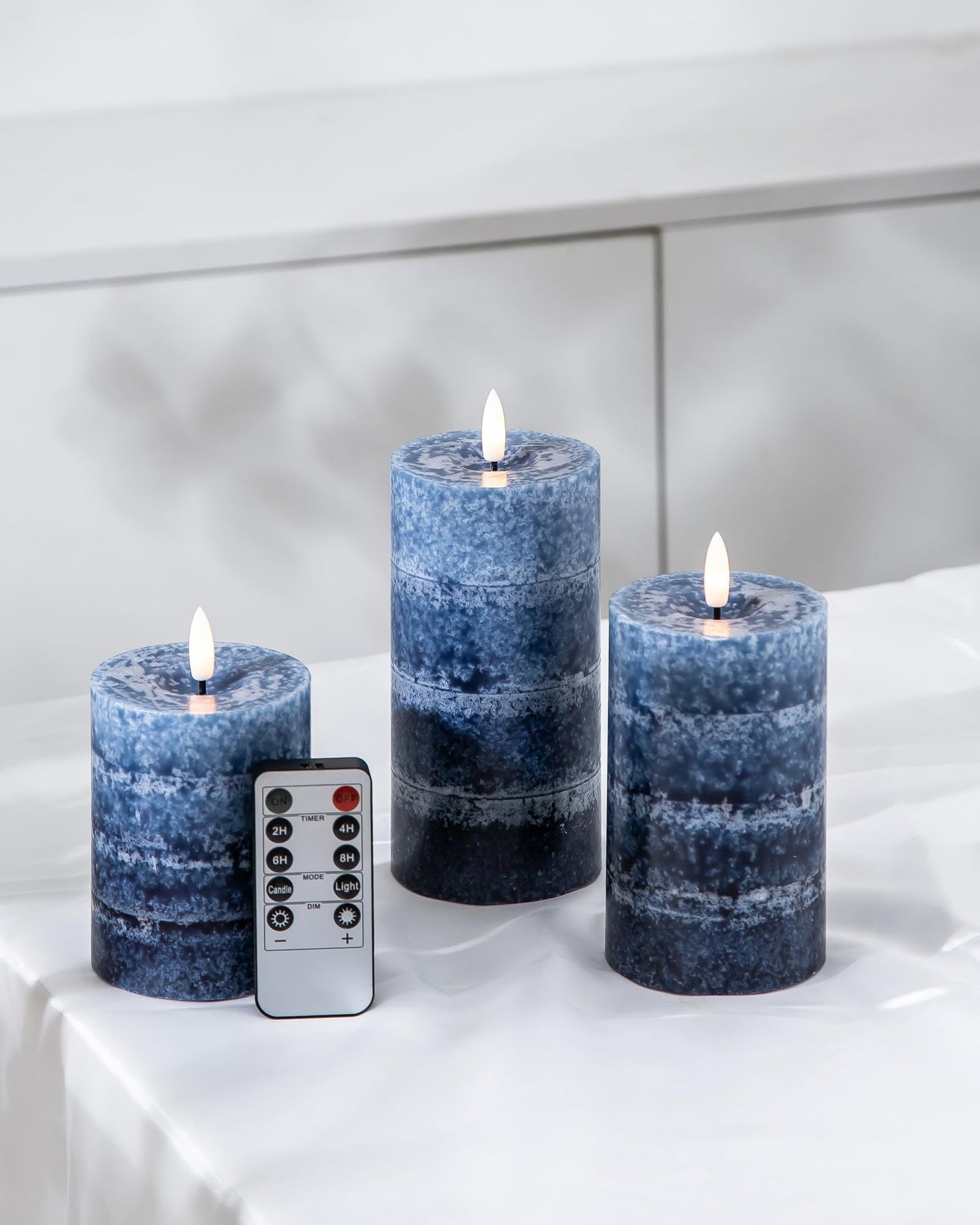 Stmarry Gradient Navy Blue Flameless Candles with Remote and Timer, Real Wax Made LED Pillar Candles Battery Operated with 3D Flickering Flame, 3" x 4",5",6", Navy Blue Decor, Set of 3