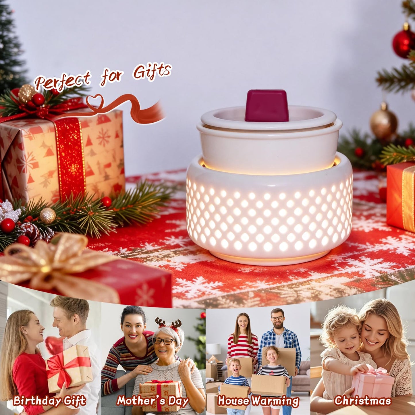 Ceramic Candle Warmer lamp, Wax Melt Warmer with 7 Colors Night Light and 1 PC Silicone Liner,4-in-1 Electric Warmer for Jar Candle Wax Cube Essential Oil coffee, Ideal Gift for Home Office Kitchen