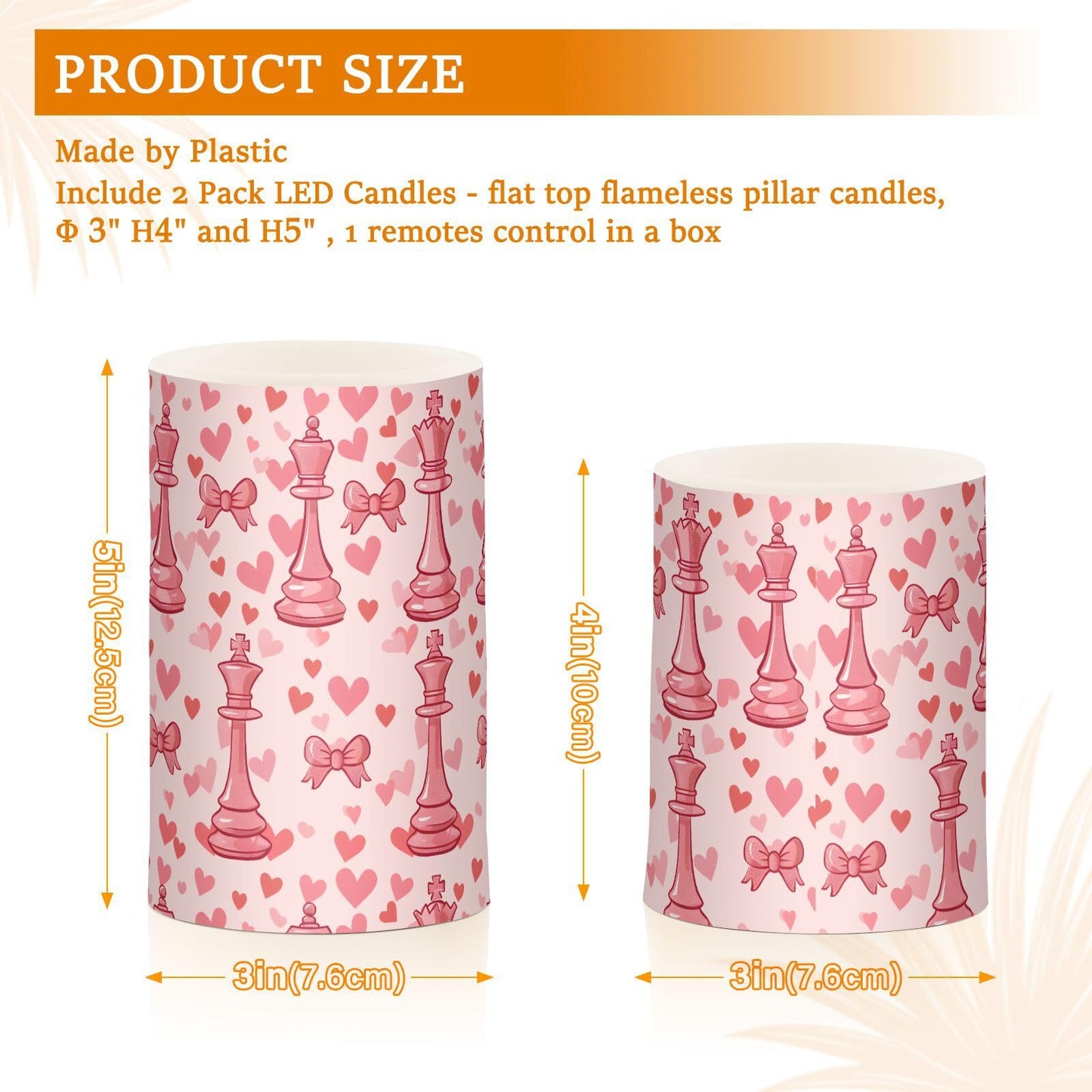 ALAZA Chess Bow Love Heart Flickering Flameless Candles Pillar Led Candles Battery Operated Candles with Remote and Timers Set of 2