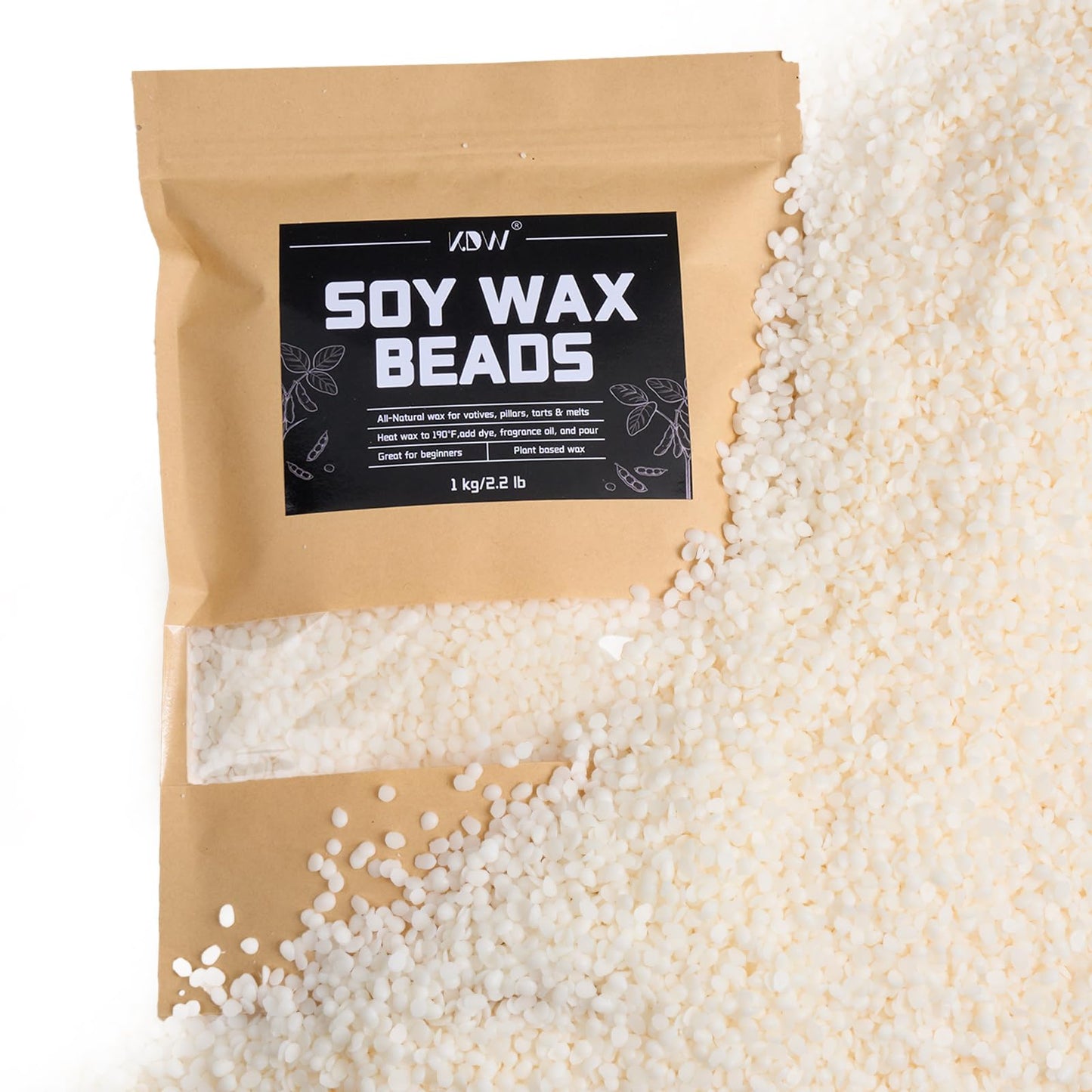 KDW Soy Wax Beads for Candle Making 2.2lb Bag Natural Premium Granular for DIY Candle Making Clean Burning Low Soot