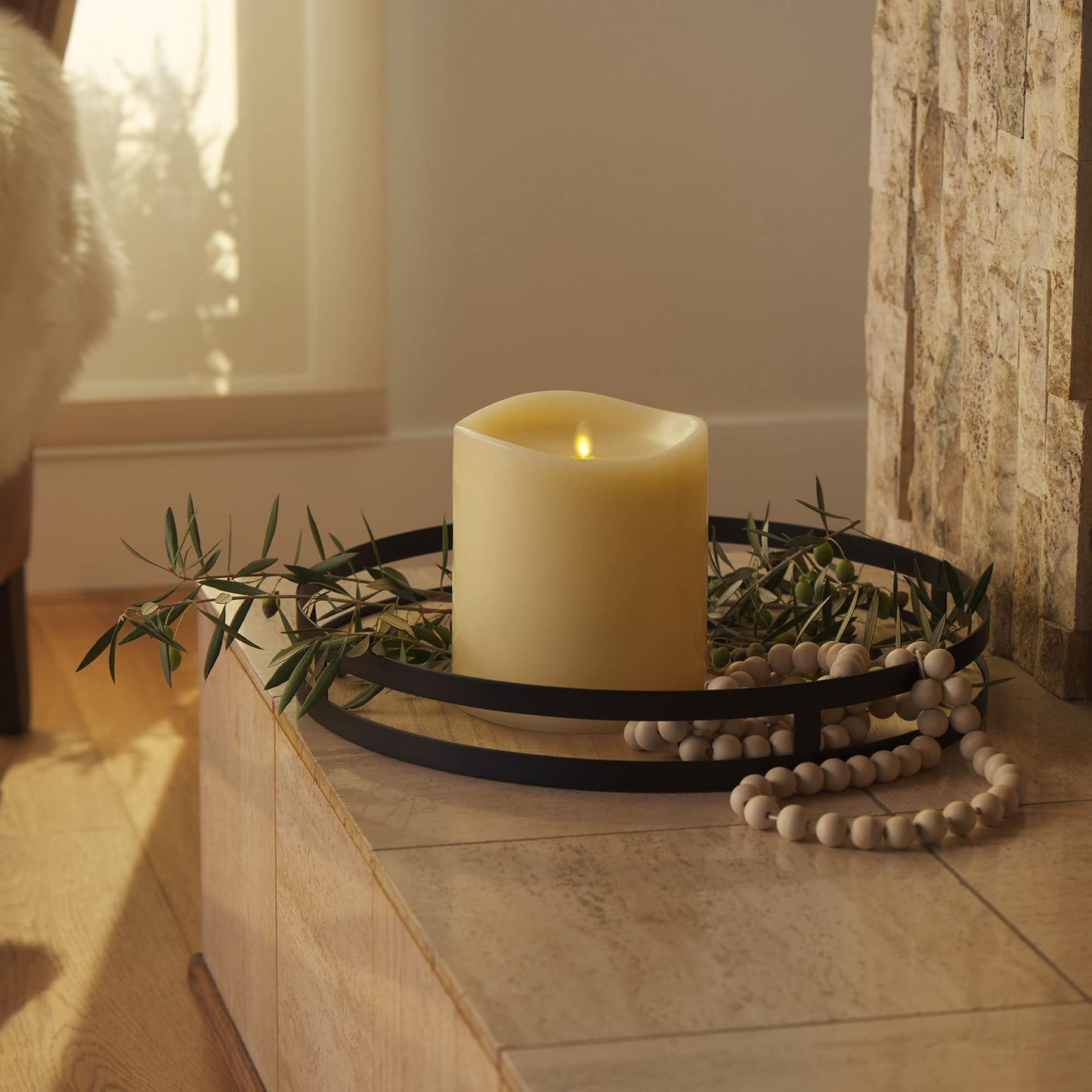 Luminara Grand Pillar Flameless LED Candle, Ivory 6.25" x 7", Battery Operated Real Wax w/Timer, Moving Flame, Realistic Unscented Home Decor Safe