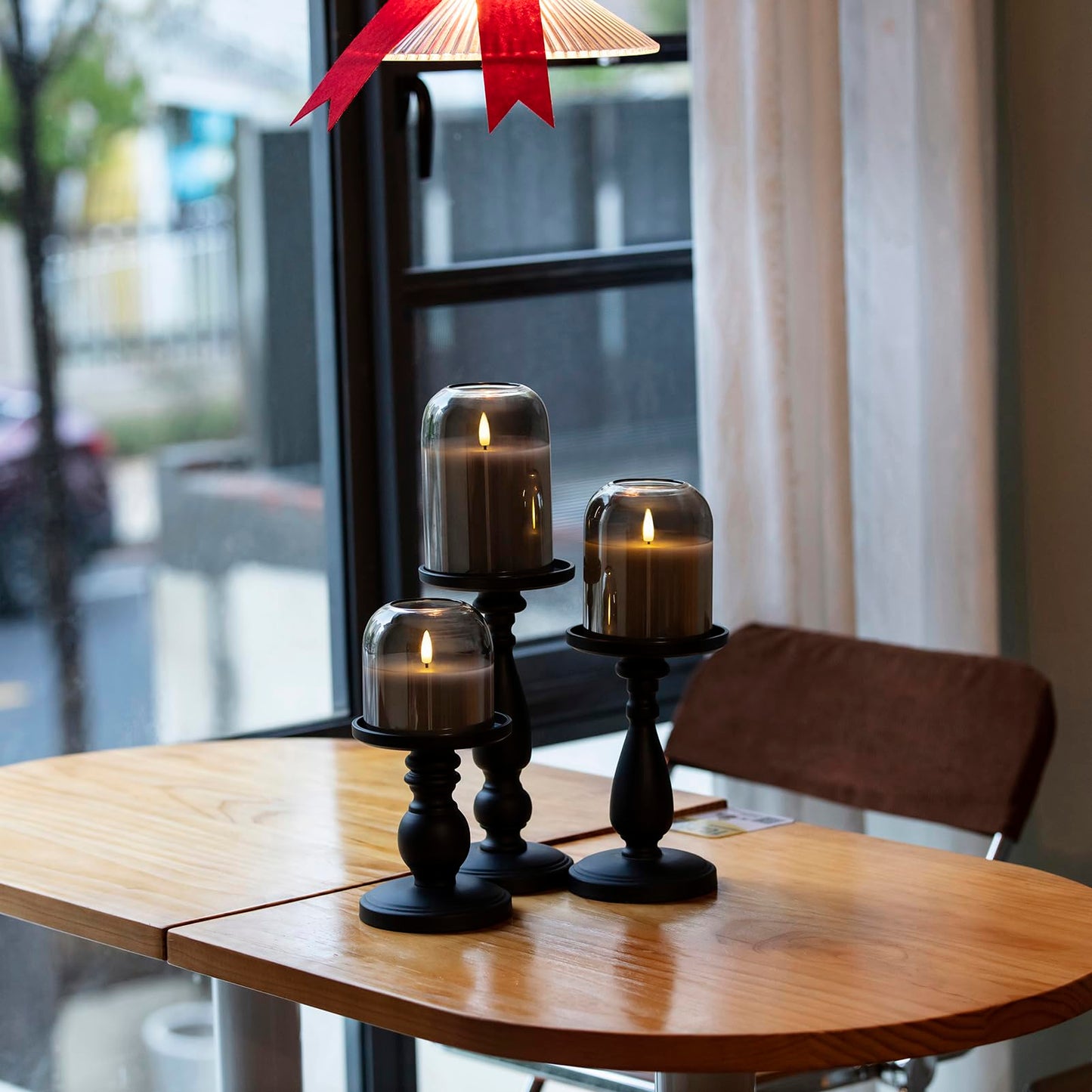 volnyus Grey Glass Flameless Candles with Remote Set of 3 Battery Operated Flickering LED Pillar Candles Real Wax Wick Φ 4"" H 4"" 5"" 6"", Gray