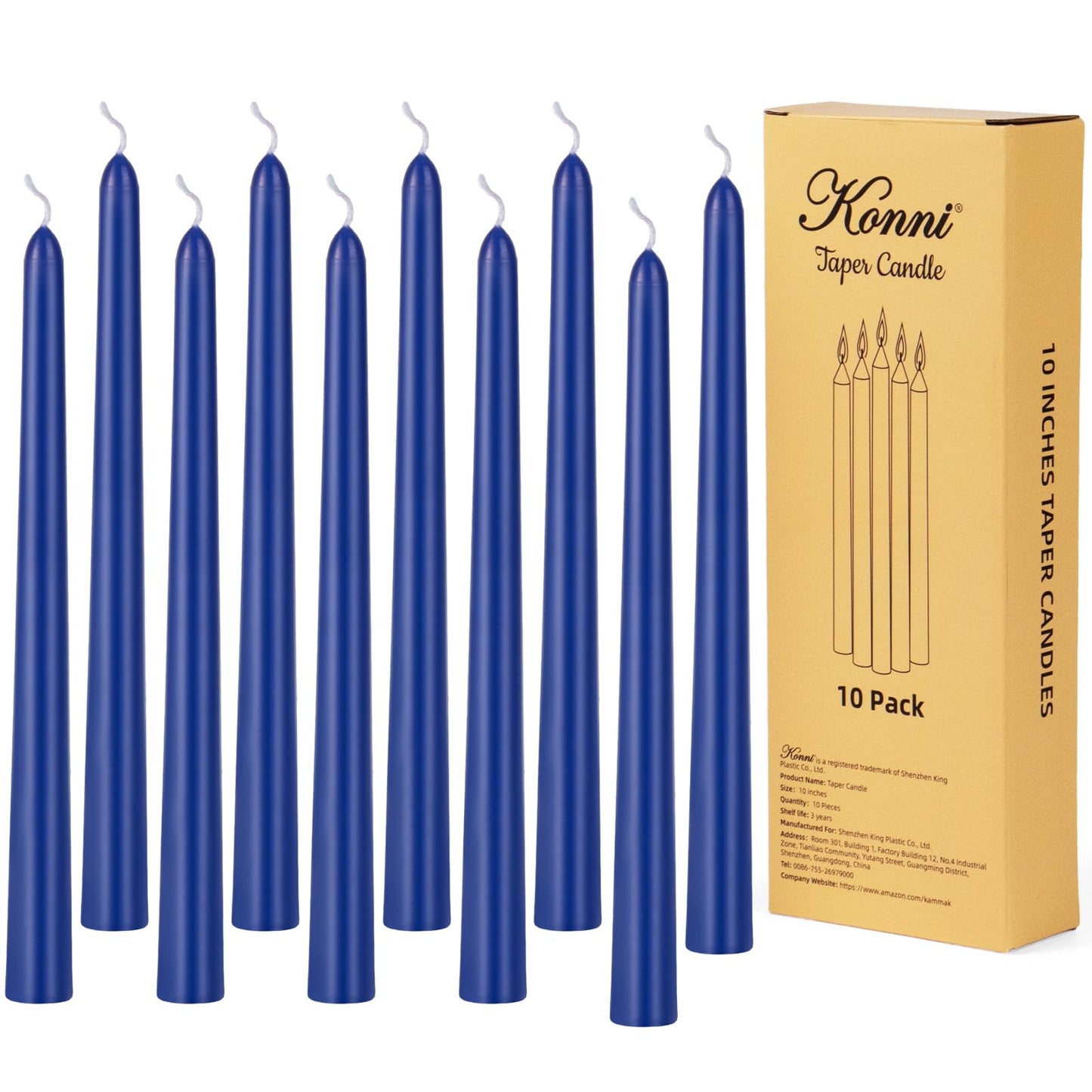 KONNI 0.87×10 Inch Blue Taper Candles, Unscented and Smokeless Tall Candlesticks, 10 Pack Tapered Candles with Cotton Wicks, Long Burning, Ideal for Weddings, Dinner Parties, and Home Décor