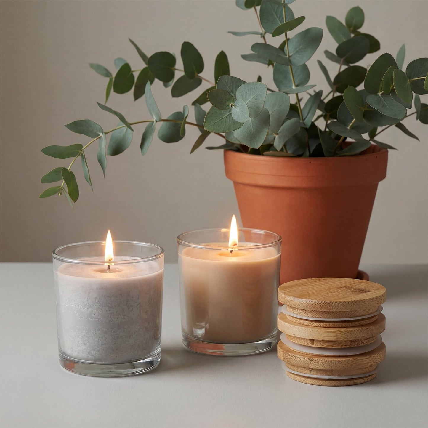 Ferrochef 12 Pcs Bamboo Lids for 7oz Candle Jars,Only Wood Cup Lids Tops for Making Candle, Glass Jars, Reusable Cover for Storage Decor Sample Container