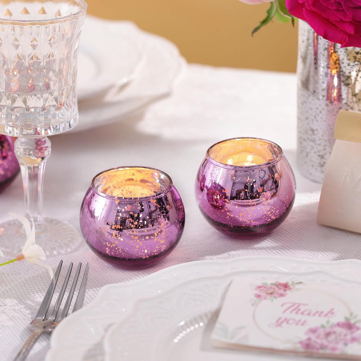 24 Pcs Purple Votive Candle Holders for Wedding Decor, Purple Mercury Glass Candle Holders for Table Centerpieces, Tea Light Holder for Wedding Bridal Shower Party Supplies