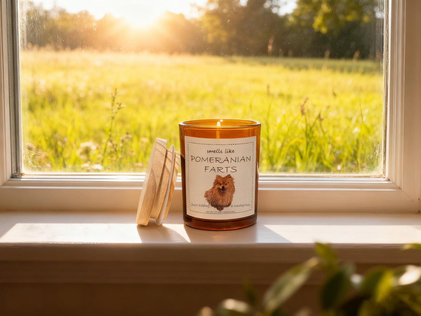 Pomeranian Gifts & Decor, Dog Mom Gift for Women, Smells Like Pomeranian Farts Candle - Lavender & Eucalyptus, Crafted by Natural Soy Wax & Natural Essential Oils