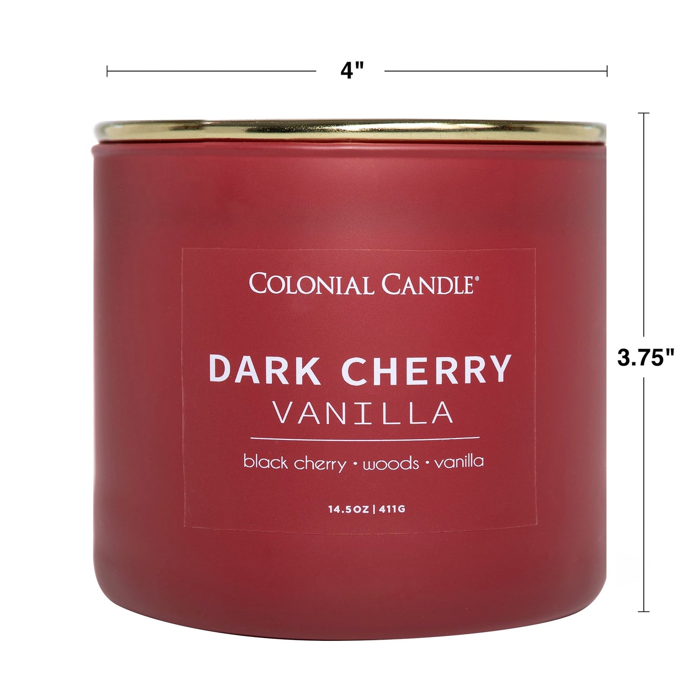 Colonial Candle Dark Cherry Vanilla Scented Jar Candle, Pop of Color Collection, 3 Wick, 14.5 oz - Up to 60 Hours Burn