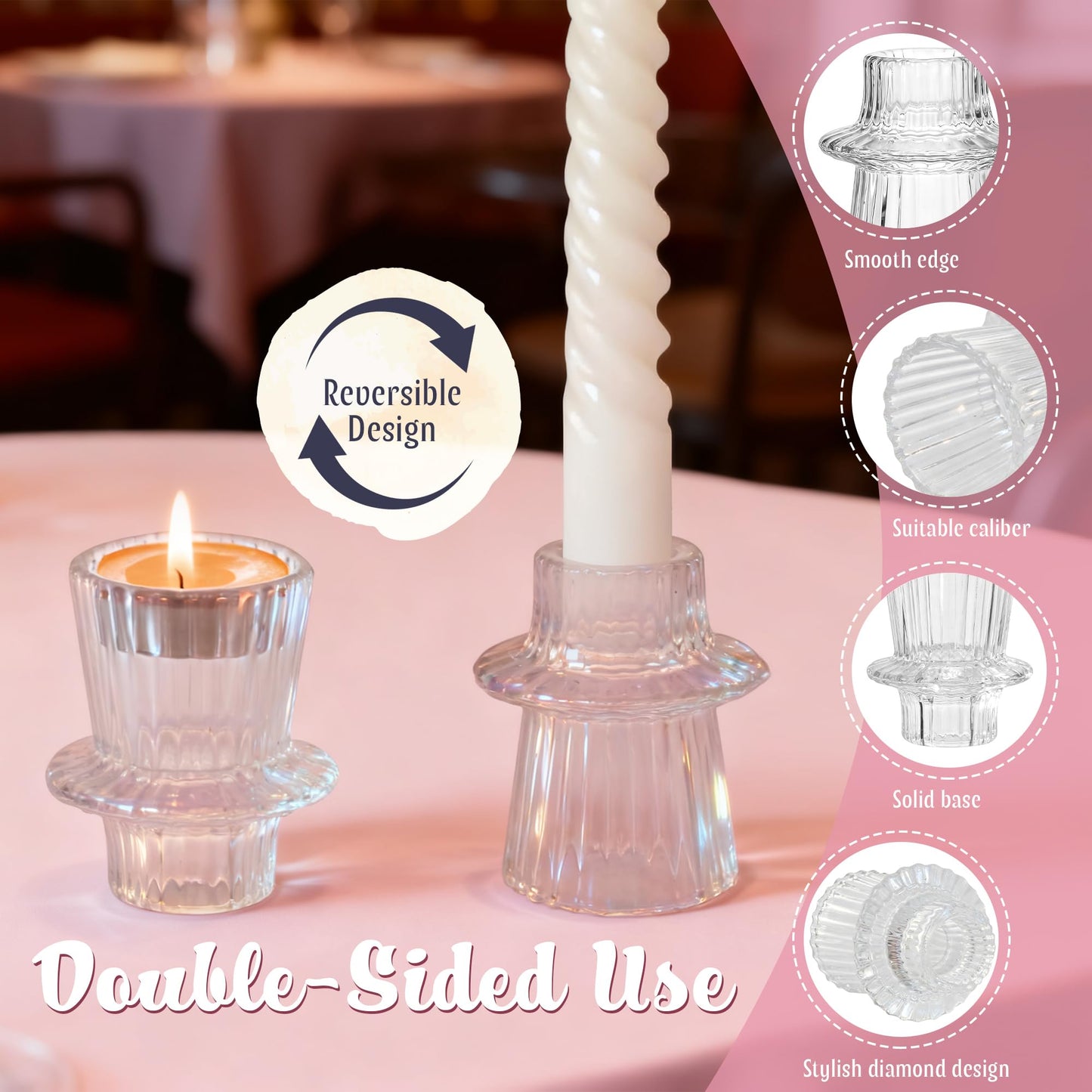 12 Set Glass Hurricane Candle Holders - 12" Tall Clear Glass Candlestick Holders for Taper Candles with Cylinder Chimney for Wedding, Party, and Home Table Centerpiece Decoration
