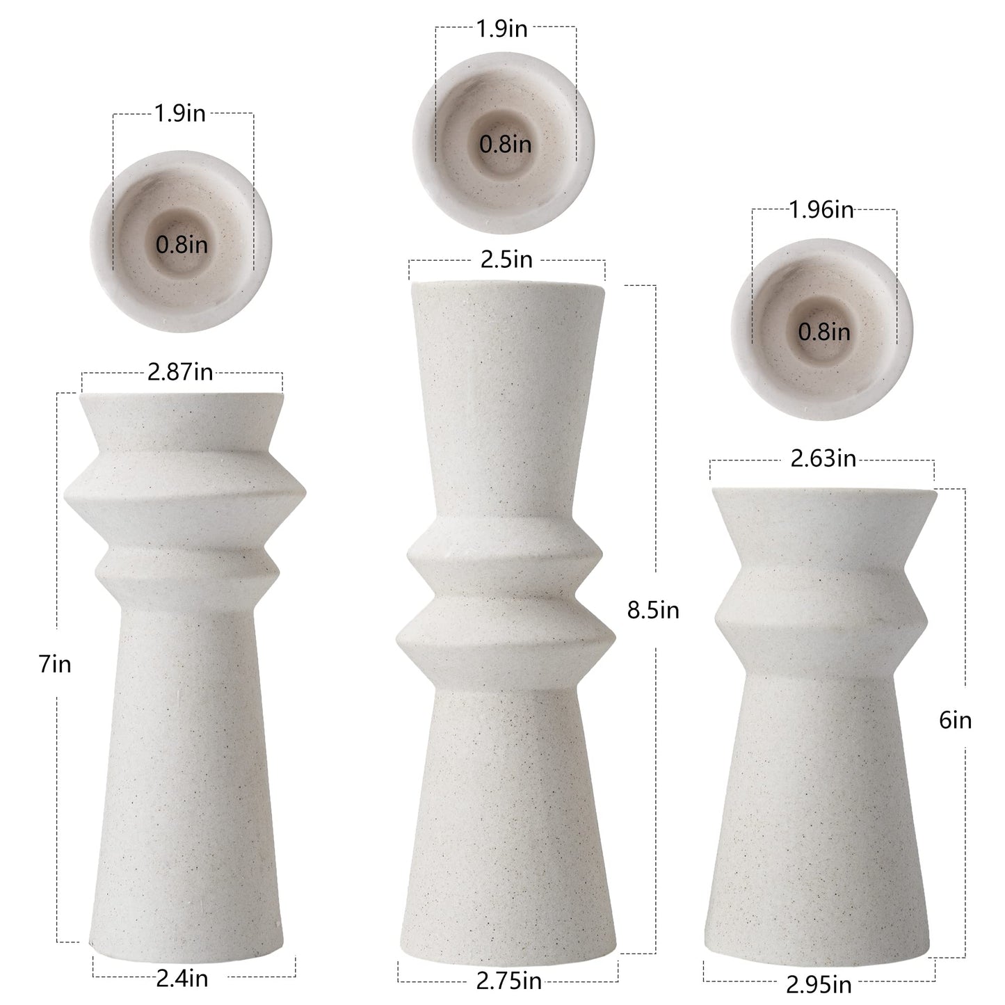 VICBOND Set of 3 Ceramic Candle Holders,Minimalist Style, Candle Burning Display Holder,for for Home Decorations, Wedding Parties, Festival Celebrations.
