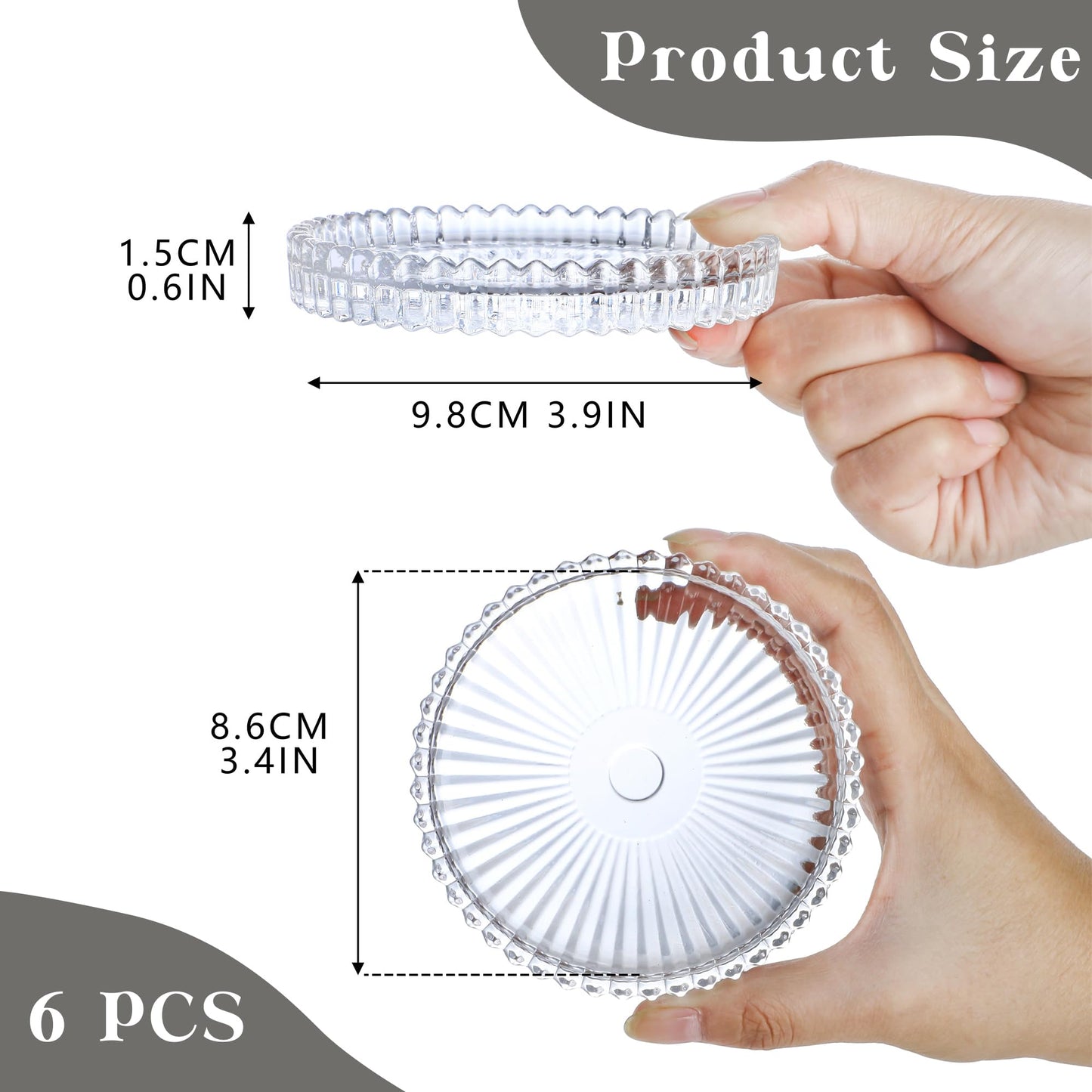 kanpura Clear Glass Pillar Candle Holder Plates Set of 6, 4 Inch Round Glass Candle Tray Plates for Dining Wedding Christmas Party Table Centerpiece