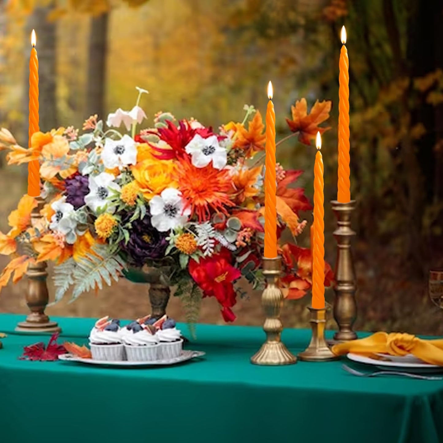 10 Inch Orange Twisted Taper Candles Set for Fall, 12 Pack Unscented Candlesticks, Dripelss Thin Tapered Candles for Halloween Harvest Thanksgiving Party Decoration