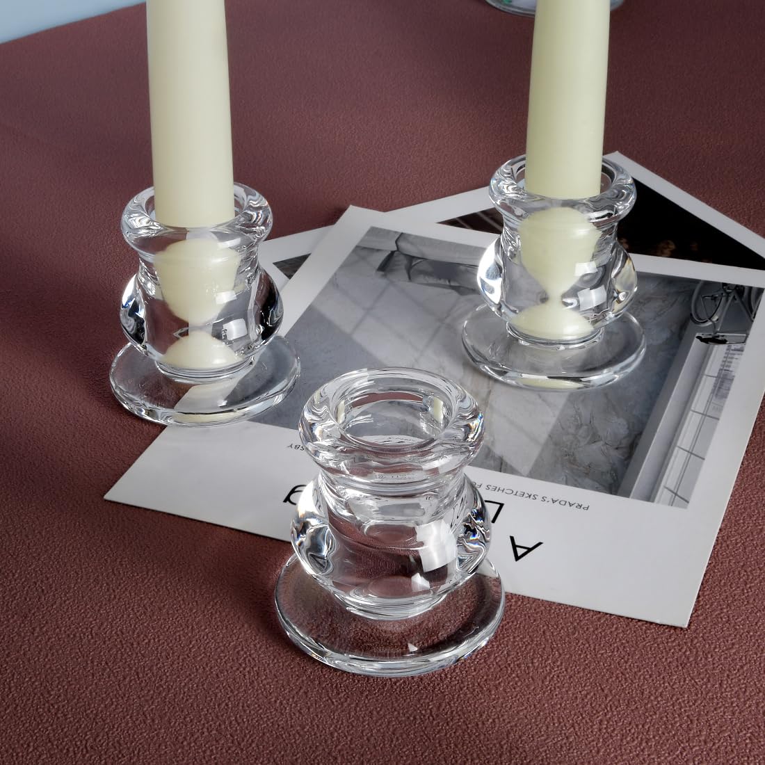 JONERAY 18PCS Taper Candle Holders Bulk,Clear Glass Candlestick Holders,Glass Candle Holder for Wedding Party,Festival Decoration