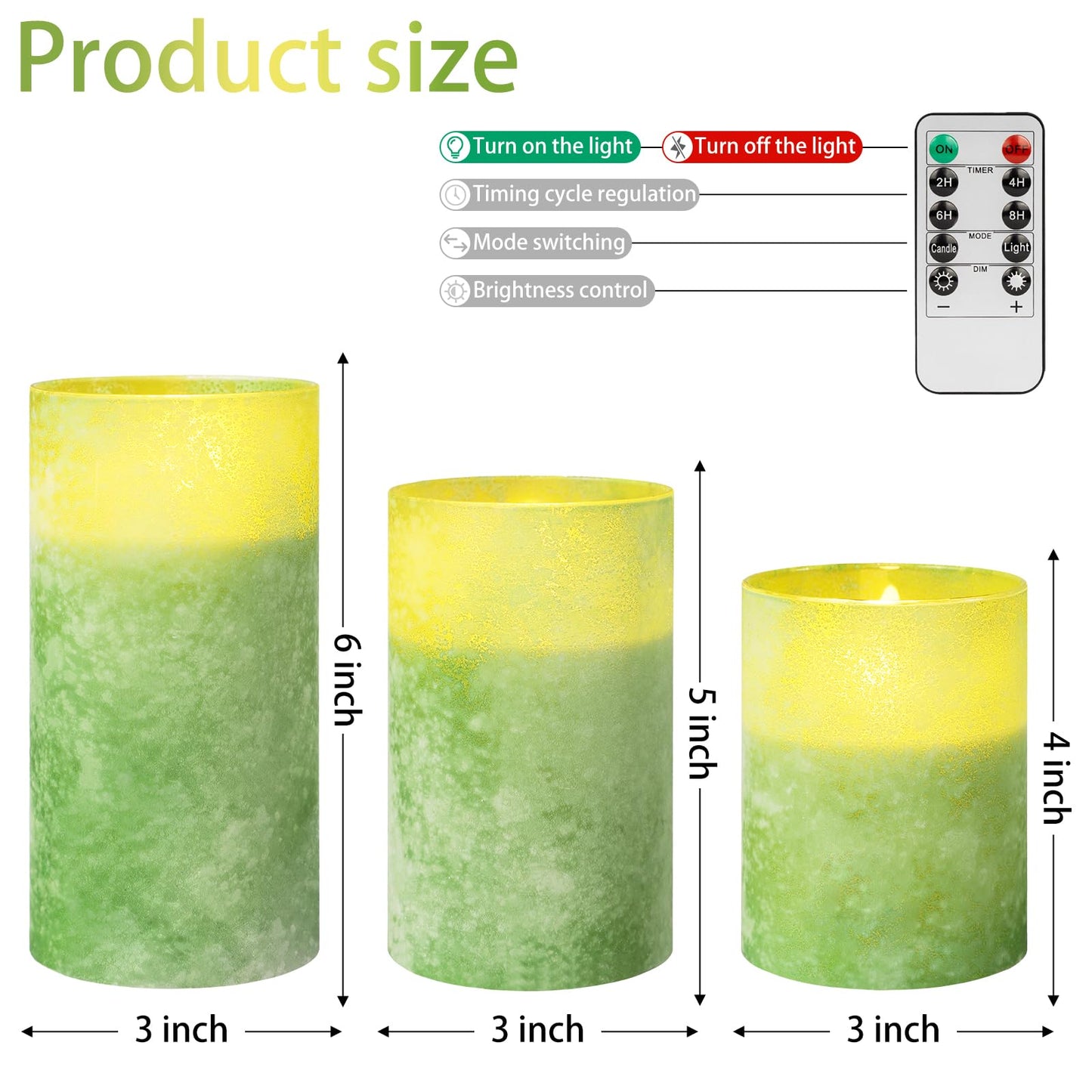 HJANDHJ Green Flameless Candles with Timer - Glass Battery Operated LED Candles with 10-Key Remote, Ocean Theme Green Sandblast Flickering Real Wax Pillar Candles for Home Weddings Decor