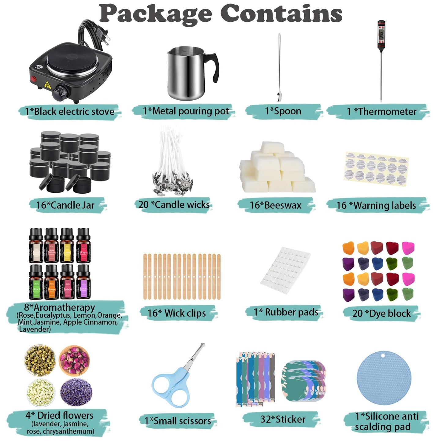 Complete Candle Making Kit With Wax Melter, Candle Making Supplies, DIY Arts&Crafts Kits Gift For Adults,Beginners,Including Bees Wax,500w Electric Stove,Wicks,Rich Scents,Wick Clips,Pouring Pot Etc.