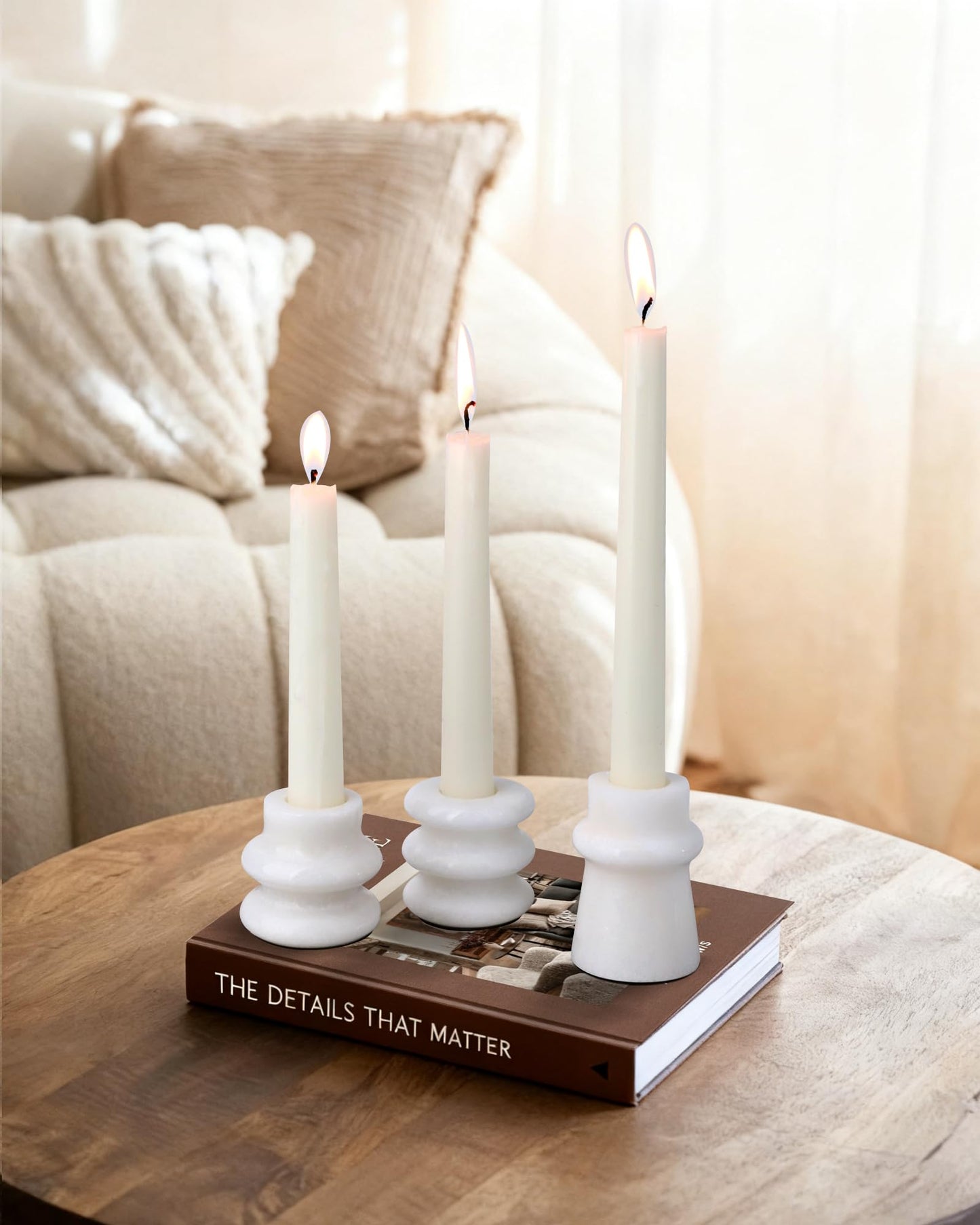 Vixdonos Marble Candle Holder Set of 3 Taper Candle Candlestick Mantle Candle Stand for Home Decor,Wedding,Party and Table Centerpieces(White)