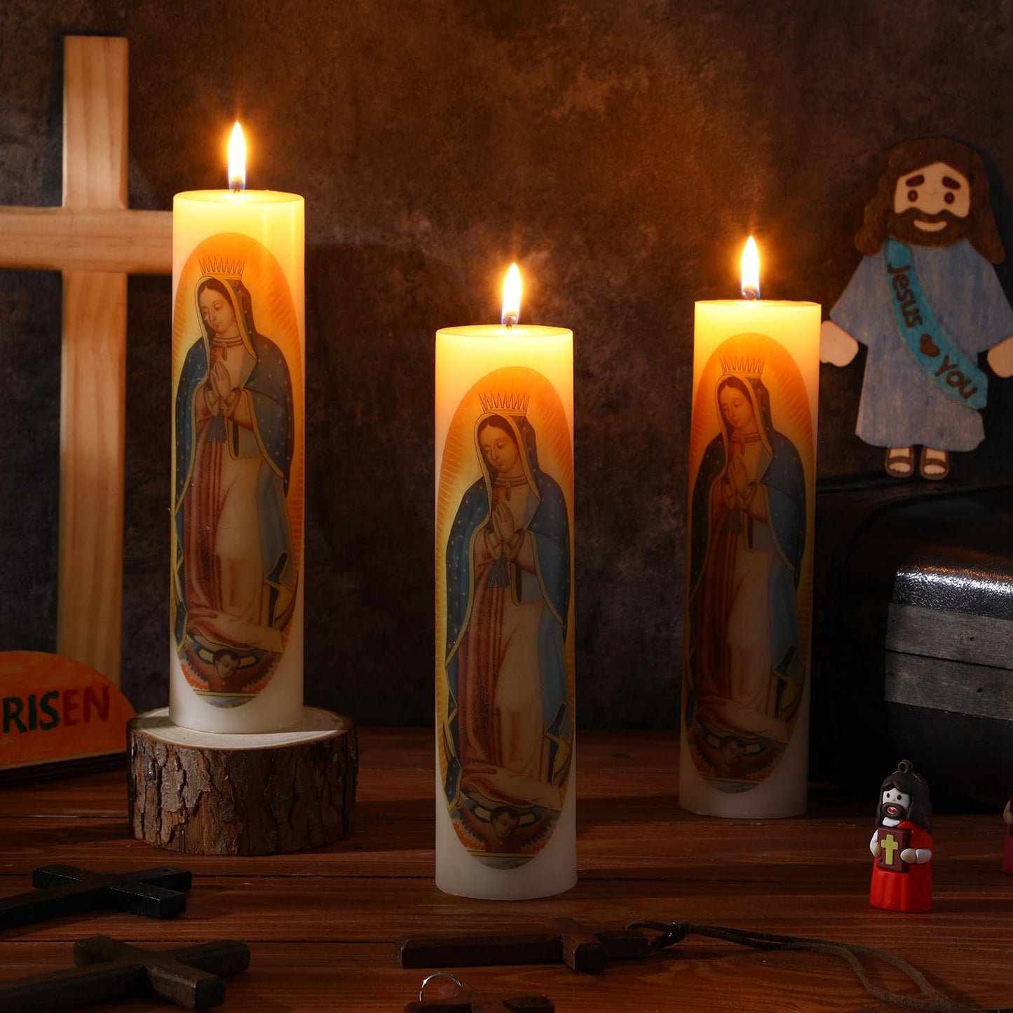 Conelist 3 Pcs Virgen De Guadalupe Candle Virgin Mary Candles Catholic Candle Religious Prayer Candles Decoration Burning Clean Unscented Religious Decoration Gift Idea for Mother's Day Birthday