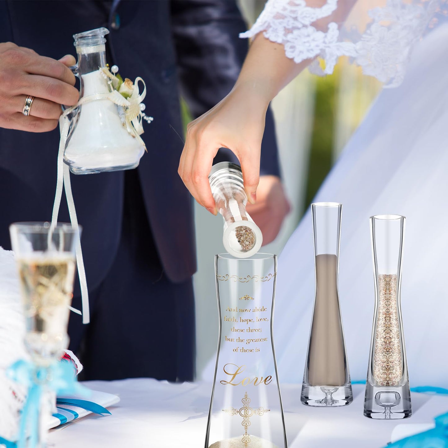 Irenare Unity Sand for Wedding Ceremony Set Include Ceremony Vase, Sand, Cork Stopper for Weddings Engagement Anniversary(Christian)