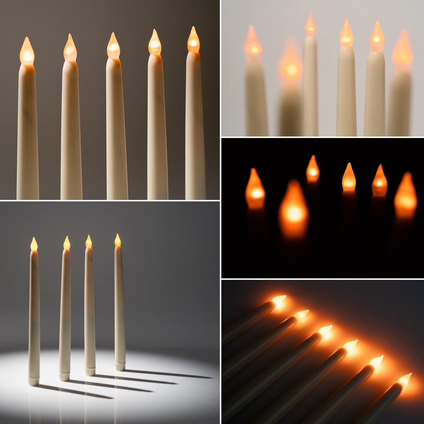 WYZworks 60 Pack, 11" LED Flameless Ivory Real Wax Taper Flickering Candles Lights, Battery Operated Candlesticks for Holiday Christmas Valentine Menorah Candelabra Home Wedding Window Décor