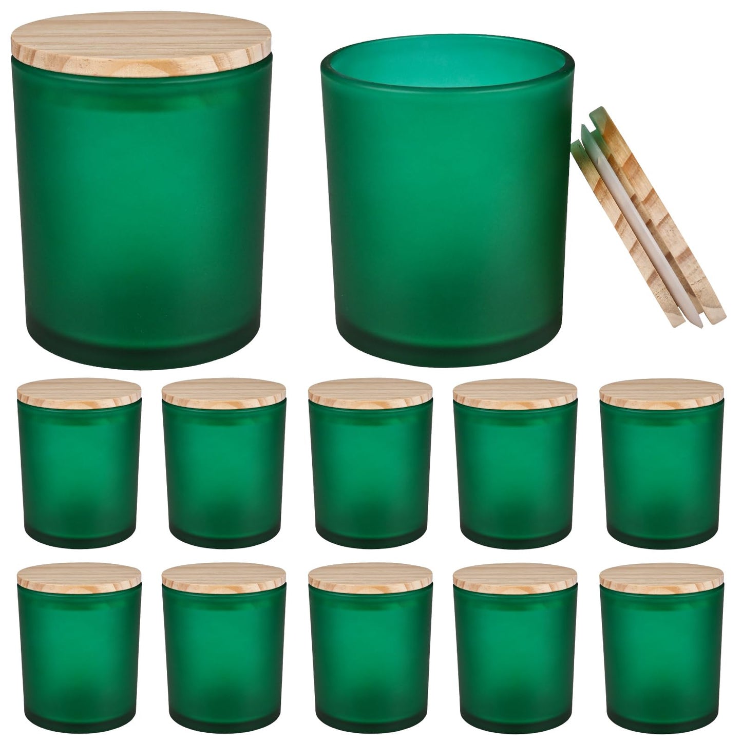 COYACOOL 12PCS Candle Jars for Making Candles, 10 oz Thick Empty Glass Candle Making Jars with Bamboo Lids, in Bulk, Frosted Green