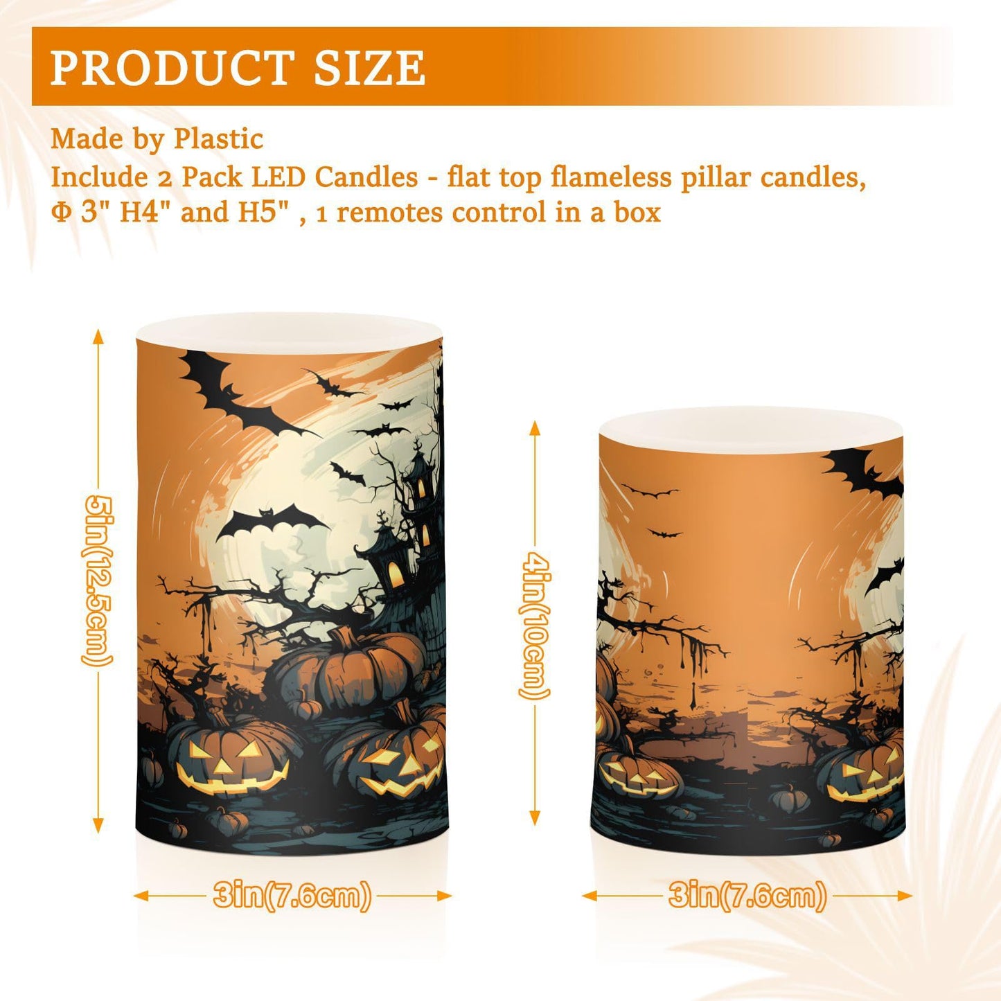 ALAZA Halloween Pumpkins Castle Bat4 Flickering Flameless Candles Battery Operated with Remote Timer,Tea Light Candles LED Pillar Votive Candles Set of 2 for Outdoor Indoor Decorations