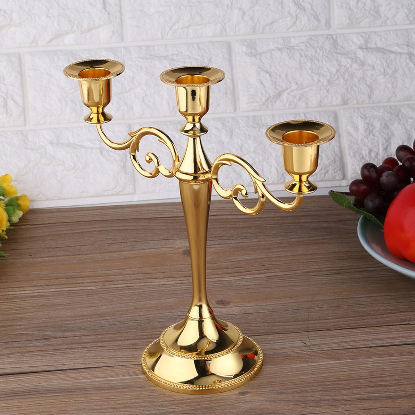Sonew Premium 3 Arms Metal Candle Holder European Candelabra for Weddings & Home Decor (Gold)