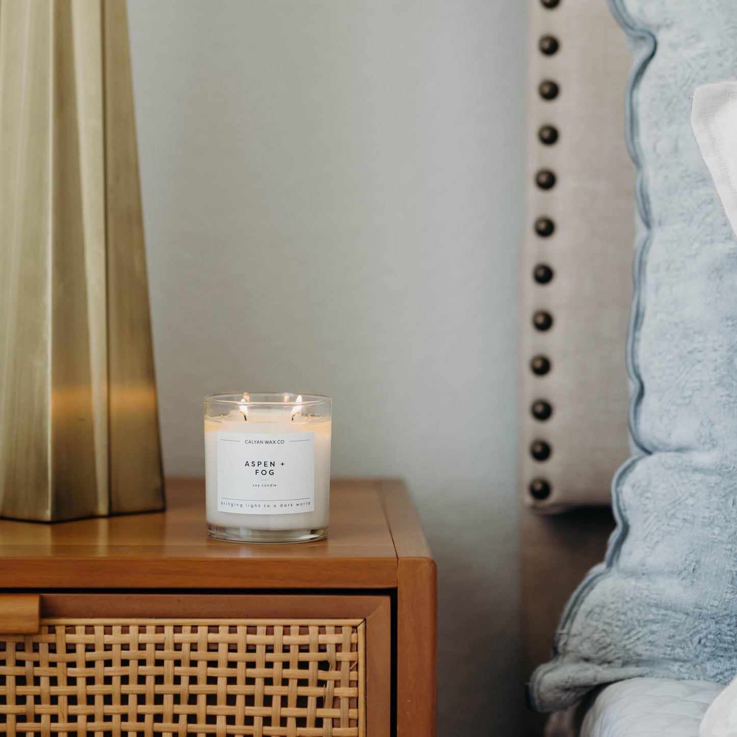 Calyan Wax Co. Aspen & Fog 2 Wick Scented Candle - 37 Hour Burn - Luxury Clean Soy Wax Candles - Long Lasting Large Glass Jar Candle for Home - 8.8oz