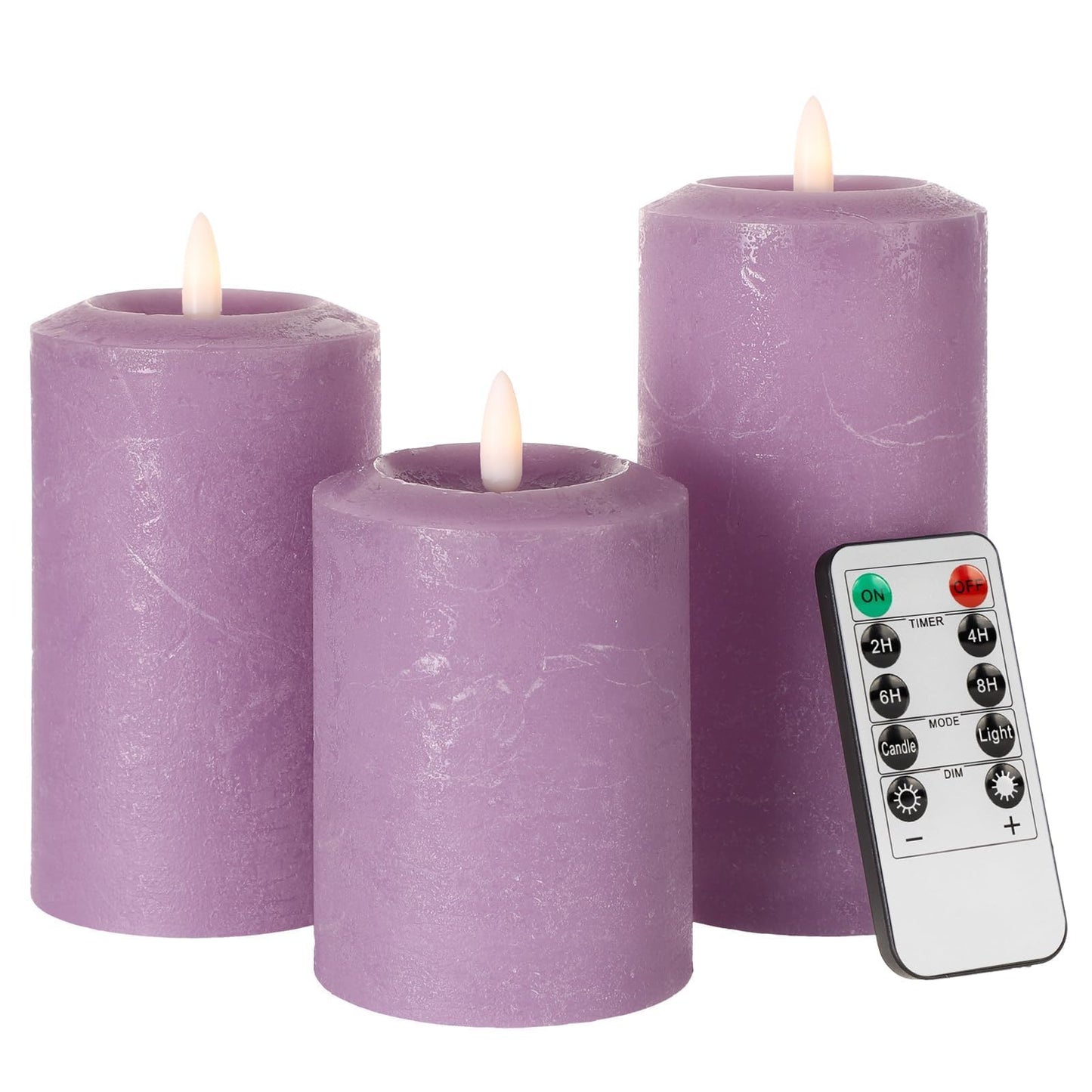 ANGELLOONG Purple LED Candle with Timer, Real Wax Flameless Pillar Candles with Remote, Set of 3 Flickering Electric Battery Operated Candles for Home Decor Halloween Christmas Decoration