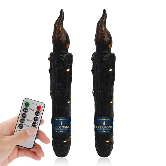 Gedengni Magical Candlesticks Flameless Taper Candle, 2pcs Black LED Tapered Candles Remote Dipped Candle 6inch Battery Chandelier for Enchanting Weddings and Harry Potter Inspired Vigils(LW2P-BA)