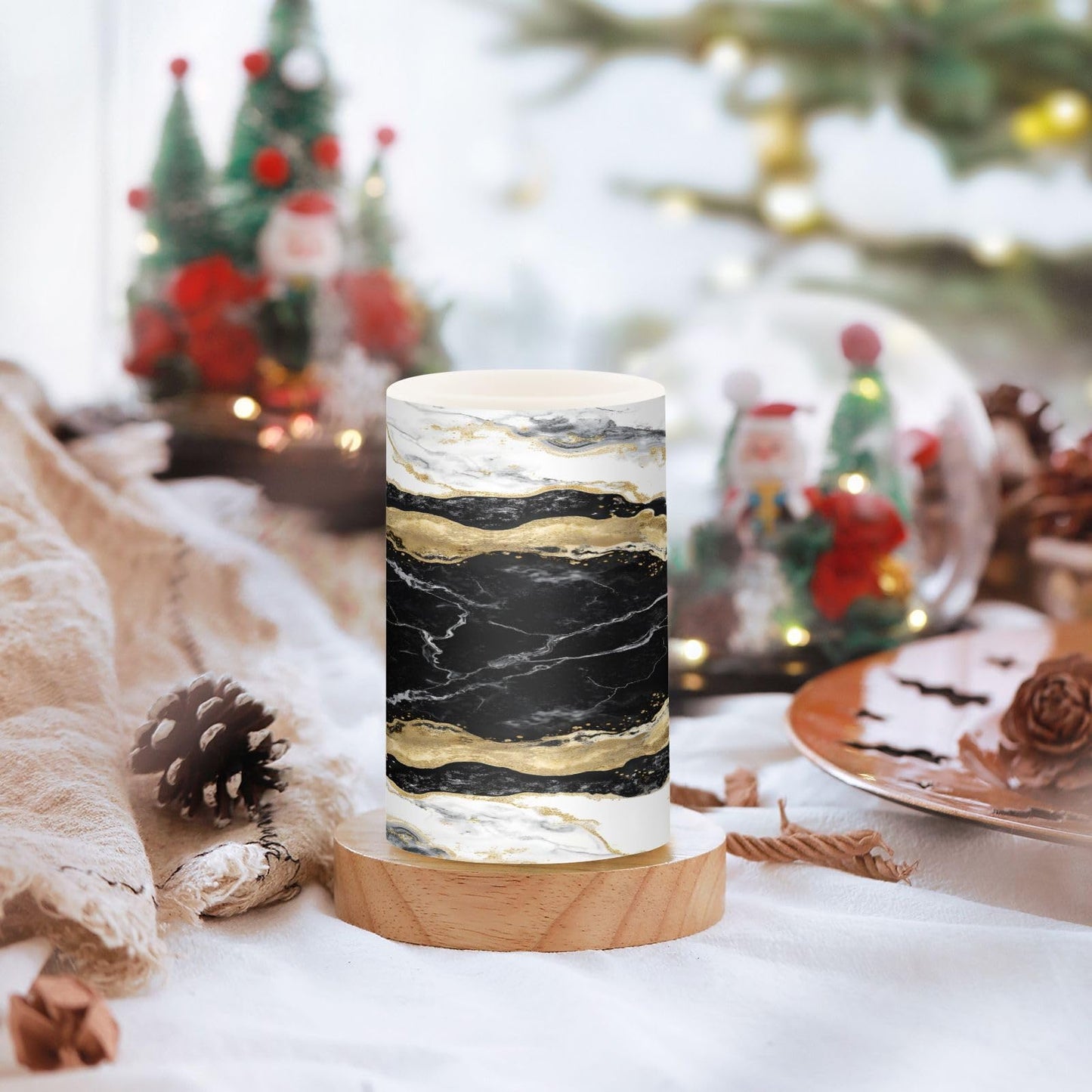 BOENLE Flickering Flameless Candles, Black White Marble Gold Veins LED Candles with Remote Timer, Set of 2 Battery Operated Candle for Valentine Wedding Birthday