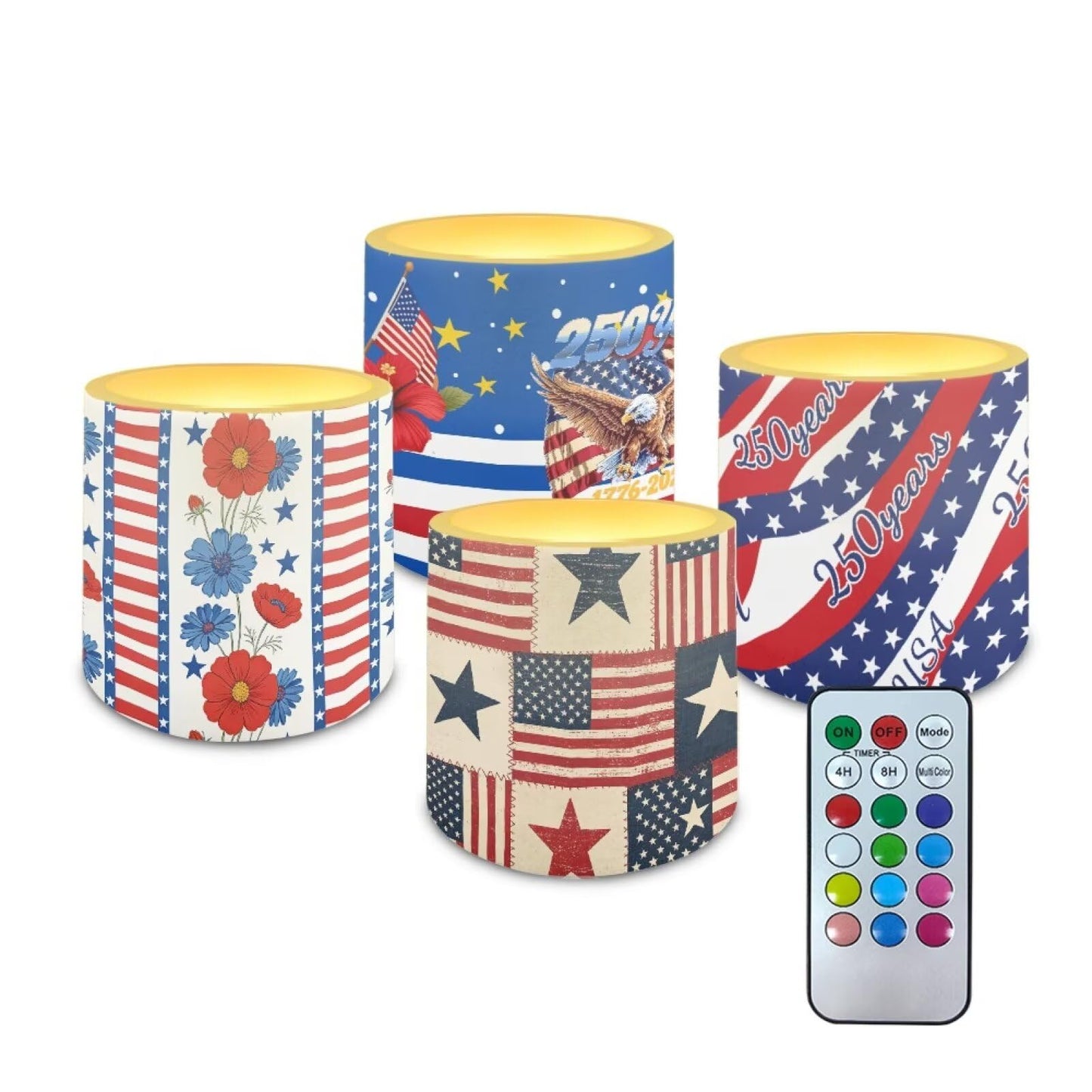 NETILGEN Flameless Flickering Candles with Timer Remote 4 Packs Novelty American Flag LED Battery Operated Pillar Candles for July 4th Independence Day Decor