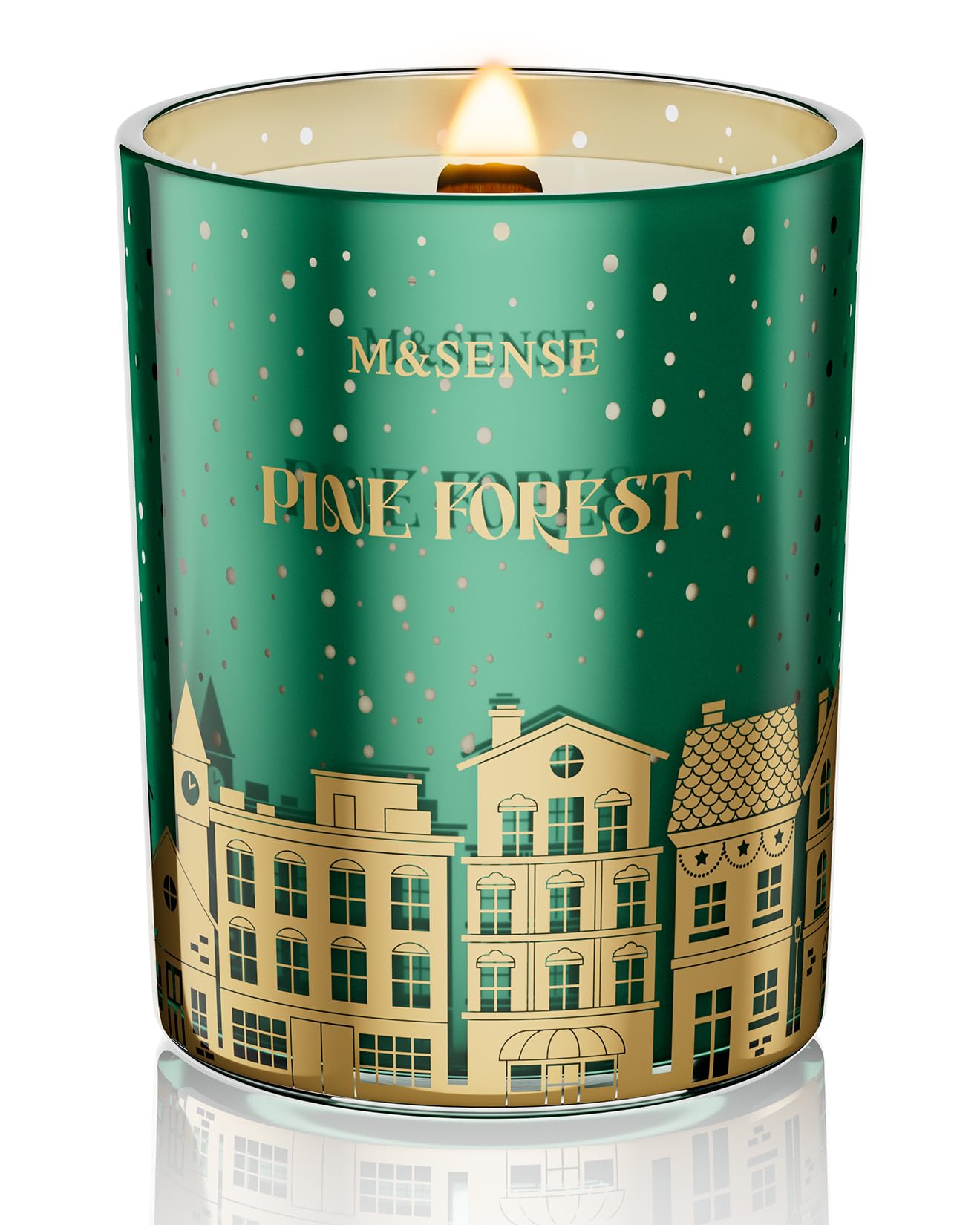 M&SENSE Pine Forest Christmas Candles, Large Winter Scented Soy Candles, Crackling Wooden Wick 18oz 100 Hours Long Lasting Clean Burn, Luxury Holiday Gifts for Relaxation, Stress Relief
