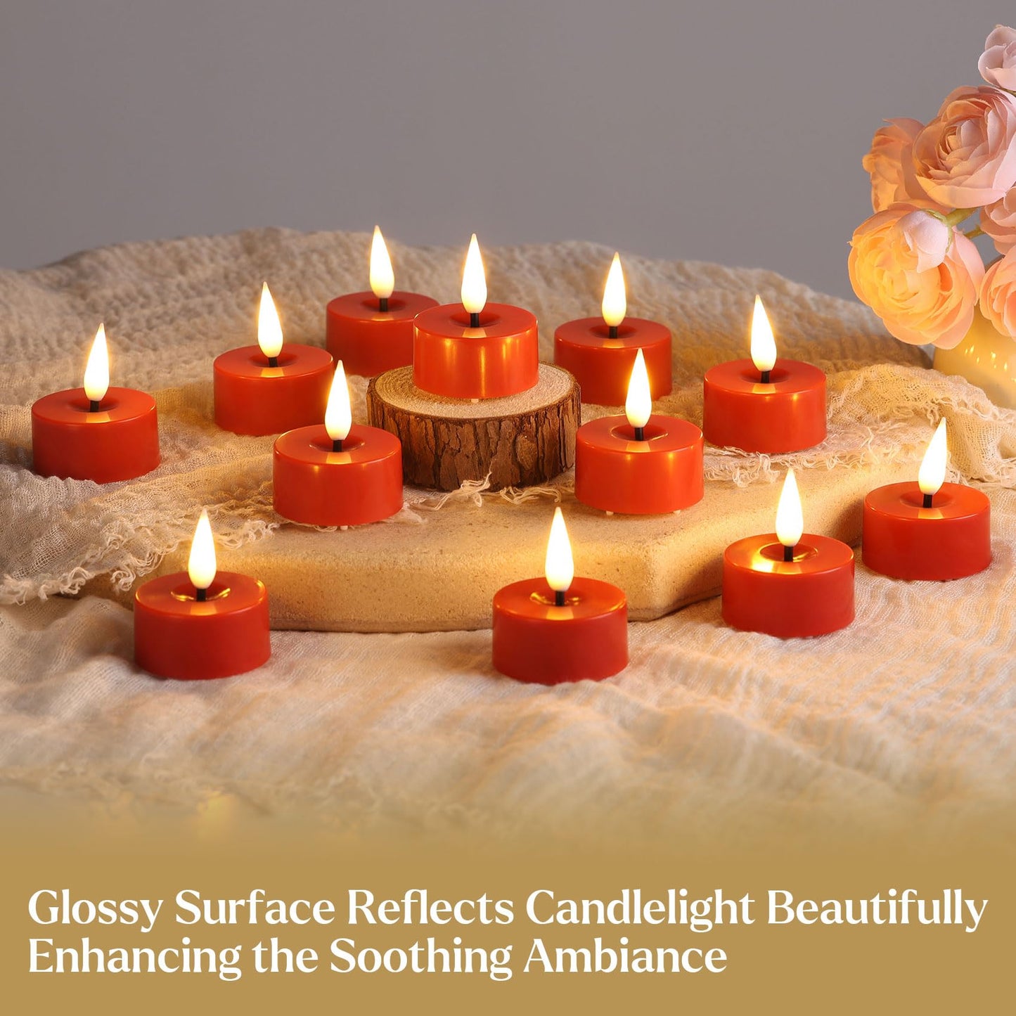 Eywamage Red Flameless Tealights with Remote Batteries, Flickering LED Tea Lights Votive Candles Proposal Decor Set of 12