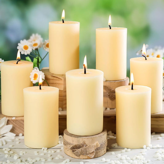 6 Pack Beeswax Pillar Candles,Ivory White Beeswax Candles-180 Hours Long Burning,Unscented Bees Wax Candles for Home,Prayer,Emergency,Dripless Smokeless Organic Pillar Candles 2x3in