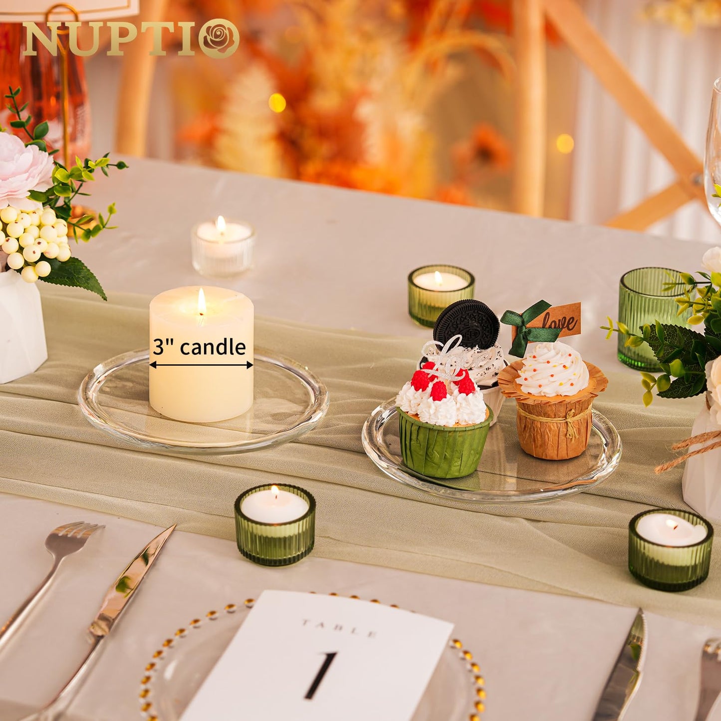 NUPTIO Glass Plate for Pillar Candles: 1pc 7" Clear 3 Wick Candle Tray - Round Village Candle Dish for Snack Jewelry Bathroom Dining Room Table Centerpieces Decor