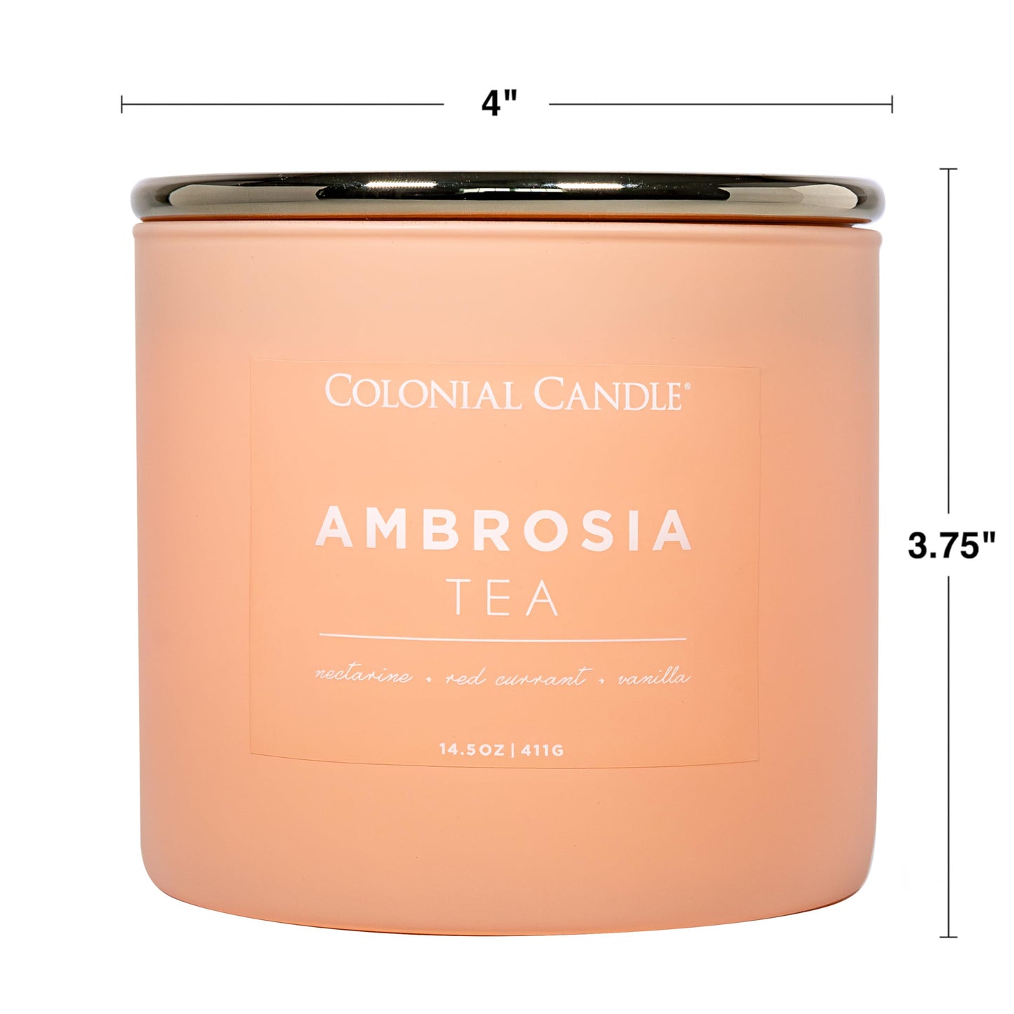 Colonial Candle Ambrosia Tea Scented Jar Candle, Pop of Color Collection, 3 Wick, 14.5 oz - Up to 60 Hours Burn