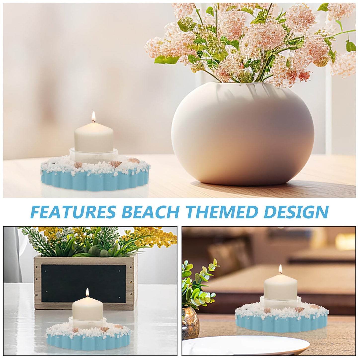 Amosfun Mediterranean Shell Candle Holder Nautical Beach Style Candlestick Decoration Romantic Ocean Themed Home Décor Table Centerpiece