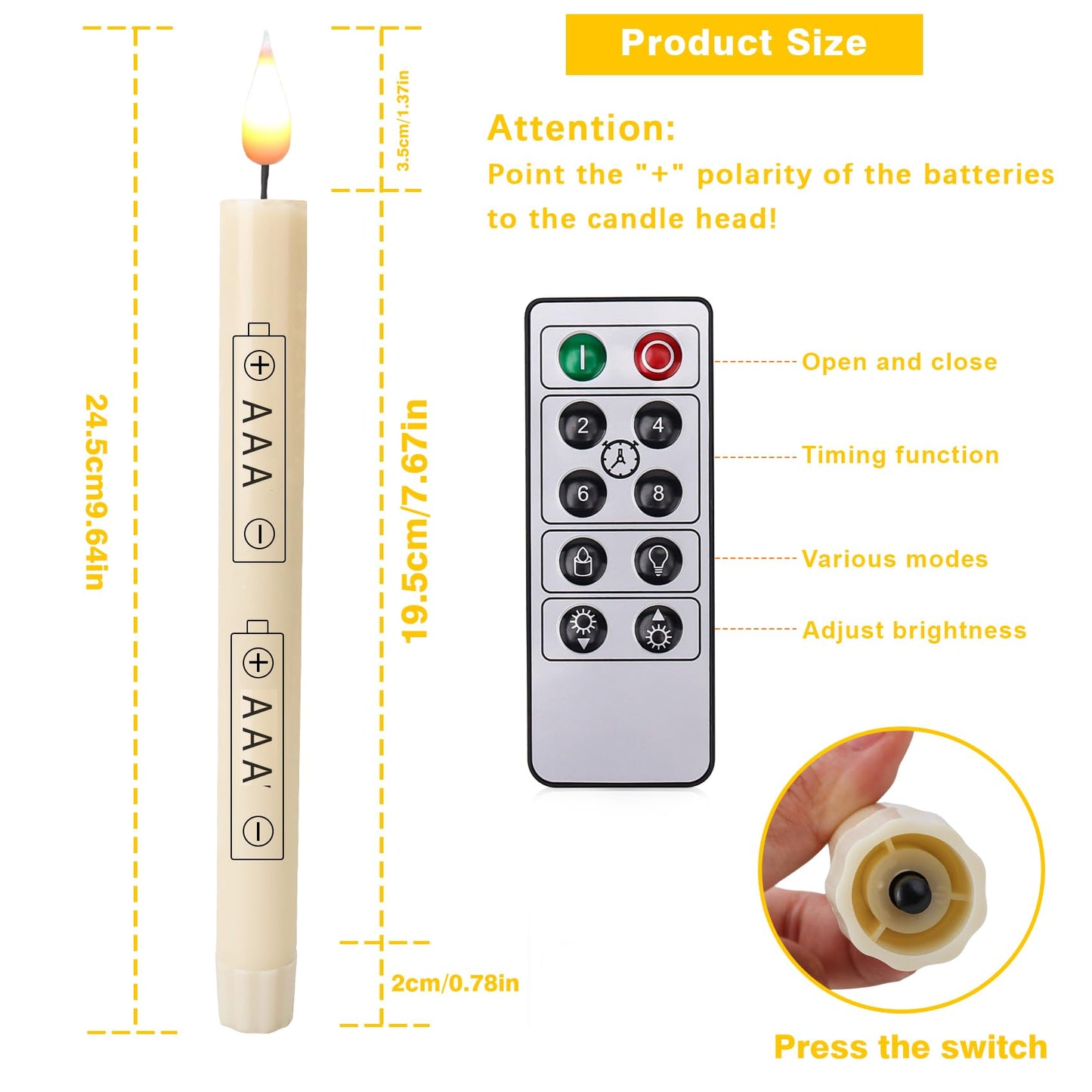LED Flameless Taper Candles With Remote-Timer Battery Operated Flickering 9.6 Inches Ivory Window Candle Lights Realistic Warm Amber Light Best Gift For Xmas Wedding Home Dinner Decor Set of 10