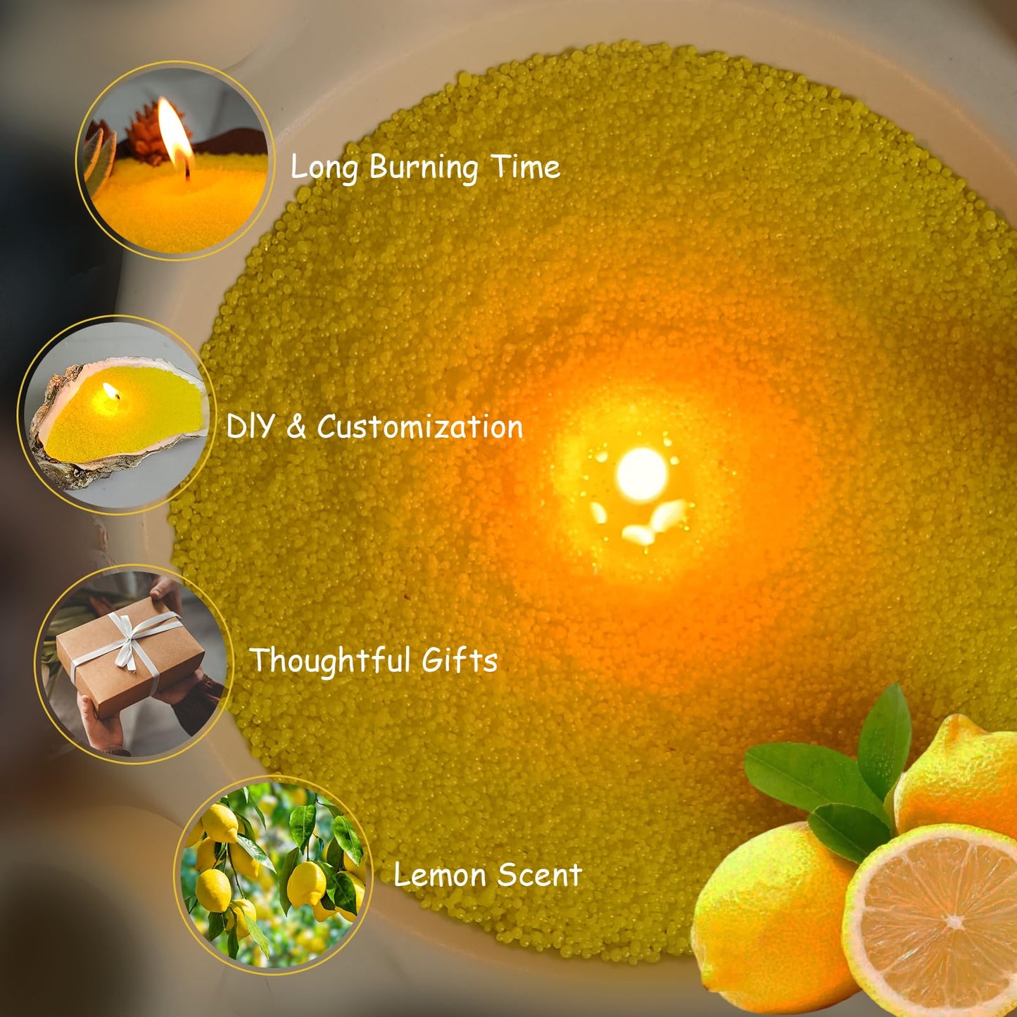 Pearled Candles with 30 Wicks - 18 Oz YUKCAXDLS Lemon Whisper Scented DIY Pearleds Wax Refillable for Making Lasts up to 100+ Hours of Steady Burn Smokeless - Yellow