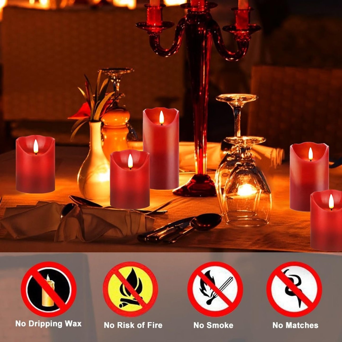 Gbateri 3 PCS Red Flickering Flameless Candles - Dripless Real Wax Pillar LED Candle Lights - Battery Operated Candles - Dancing Electronic Candles Set with Remote Control and Timer for Decoration Use