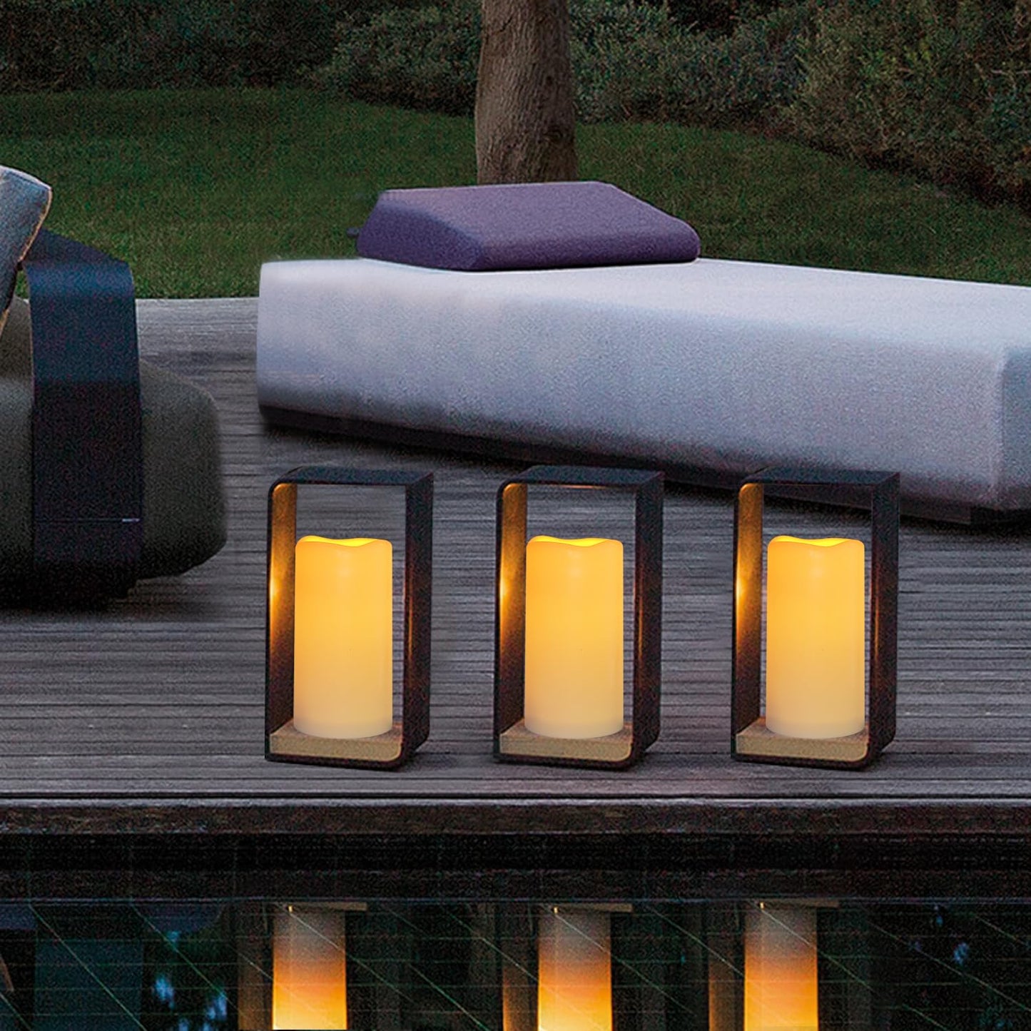 Waterproof Flameless Remote Control Candles 2PACK(D3''*H5.5'')Battery Operated Flickering LED Pillar Candle,plastic with 10-Key 24Hours Timer for Outdoor/Indoor Party Garden Lanterns Porch Ivory